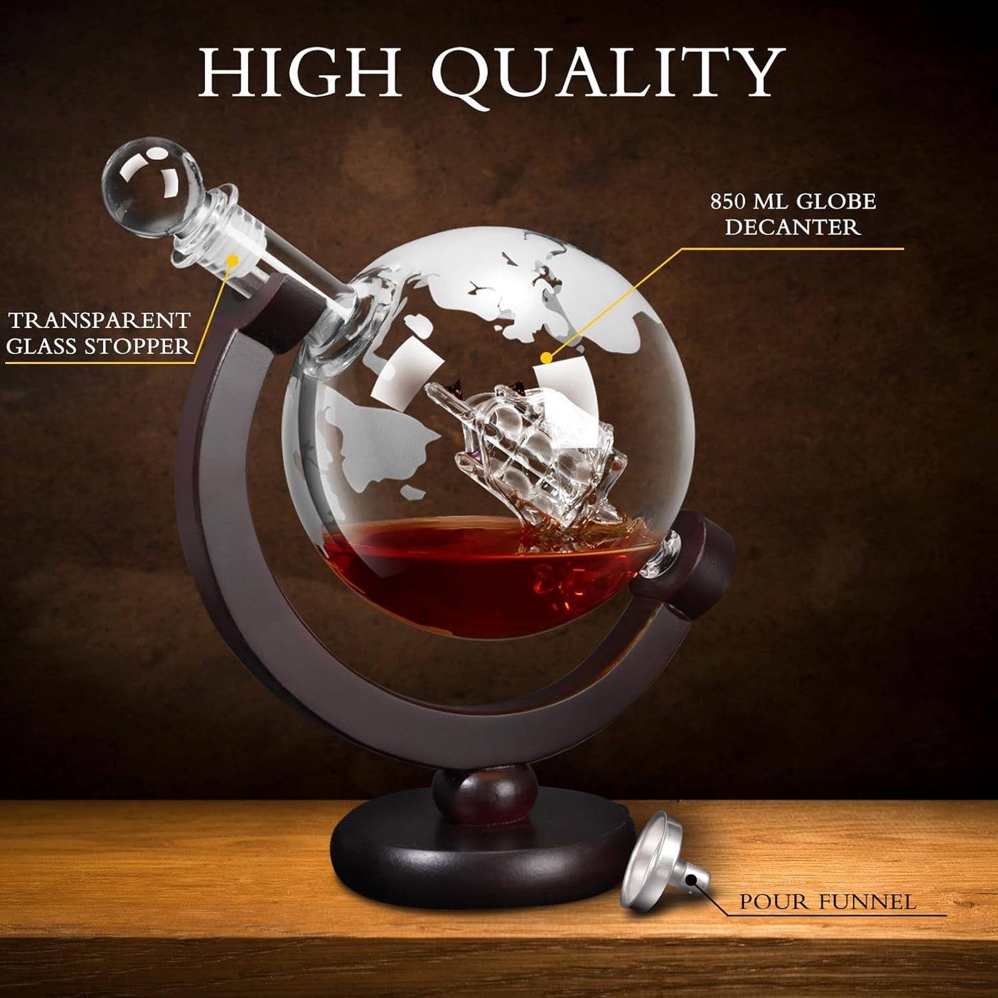Whiskey Decanter for Men, Whiskey Globe Decanter for Liquor, Bourbon, Vodka, Cocktails, Scotch liquor decanter for Men Father's Day Anniversary Unique Gifts - 850ml