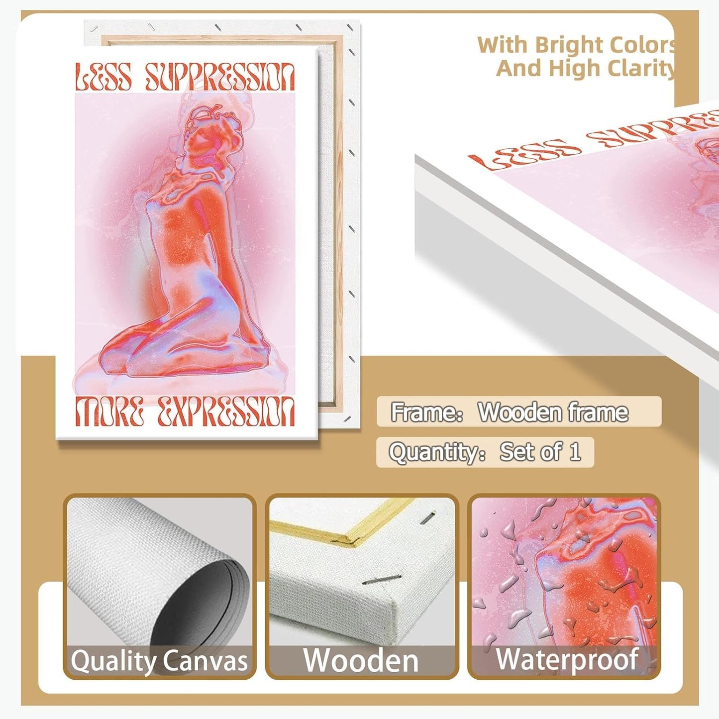 Spiritual Affirmation Art Poster Pink Woman Canvas Wall Art Aesthetic Pictures Sexy Woman Prints Painting Trendy Gradient Aesthetic Wall Decor Living Room Bedroom 16x24in Framed