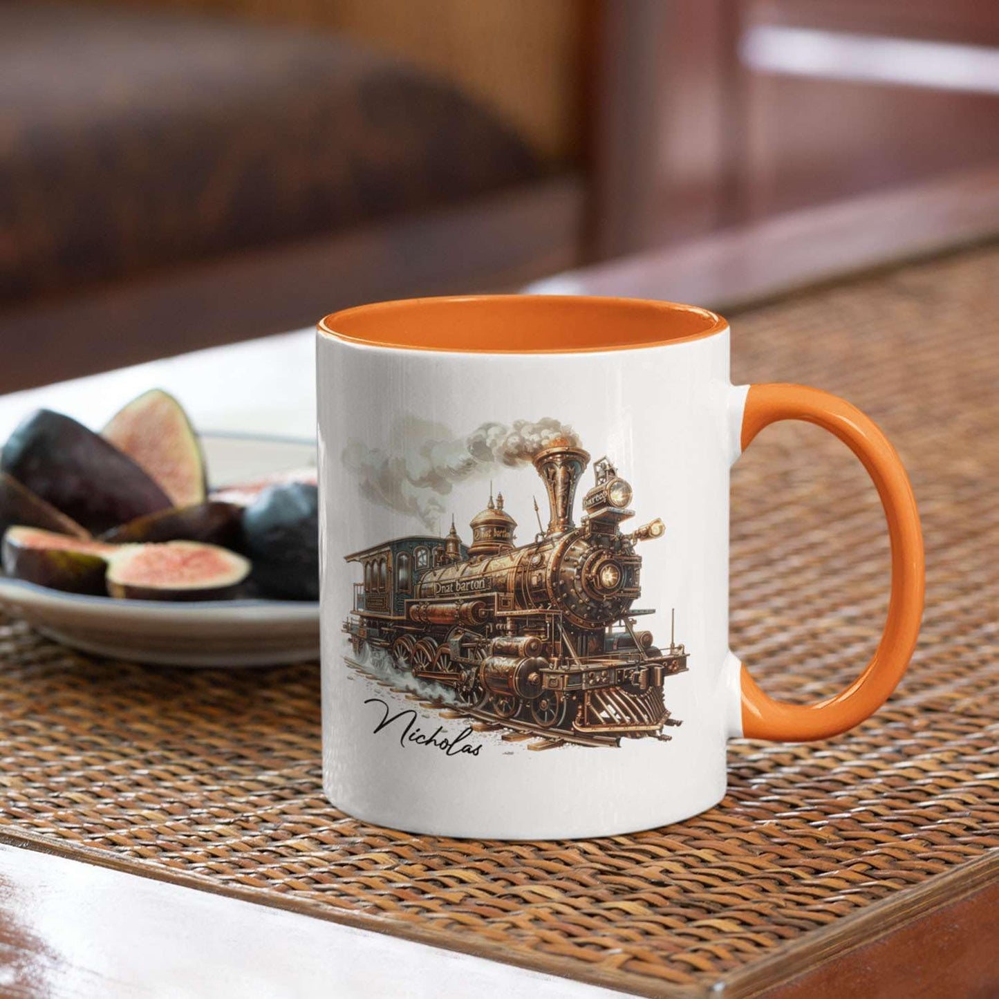 Customized Vintage Locomotive Design Ceramic Cup, Personalized Steampunk Train Coffee Mug 11oz 15oz, Unique Custom Name Mug Gift For Train Enthusiasts, Steam Engine White Mug