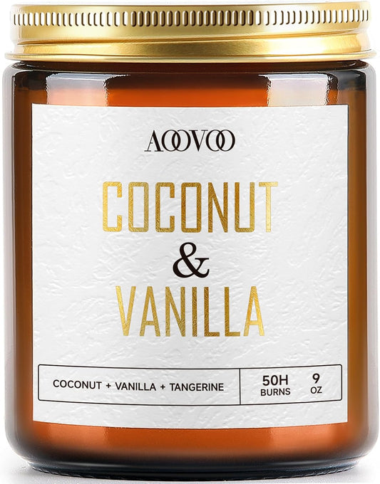 AOOVOO Coconut Vanilla Candles - 9 oz Scented Candles, Aromatherapy Candle, Soy Candle for Home Scented