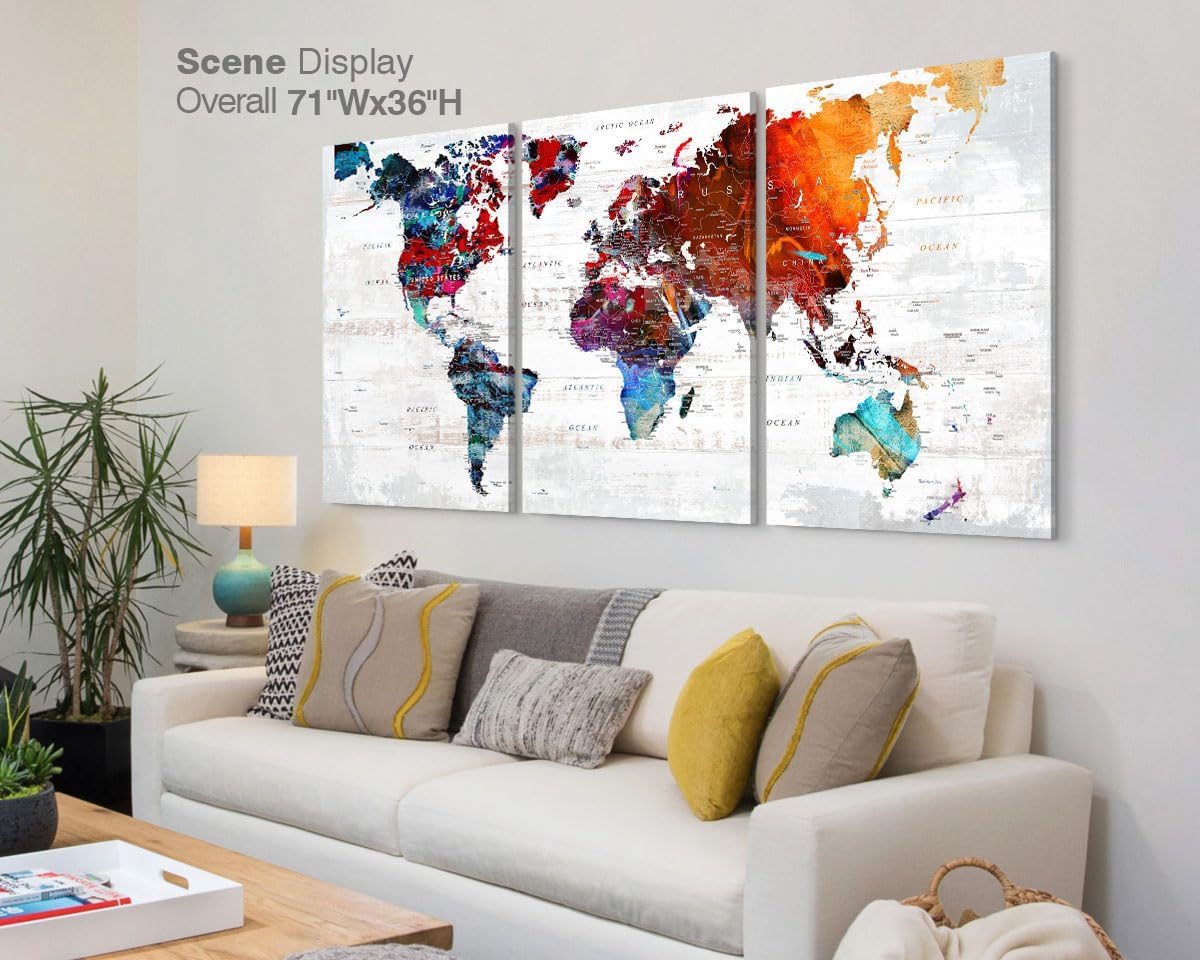 Wall Art for Office Pictures for Living Room Wall Decorations Bedroom Wall Decor for Women Girl Large Map of the World Canvas Art Wall Decor Classroom Decor