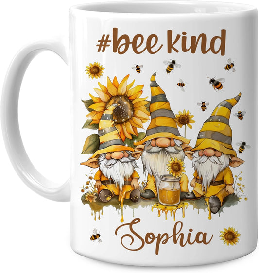 Hyturtle Personalized Bee Gnomes Mug - Bee Keeper Gifts For Women - Honeybee Gifts For Gnomes Lover - Animals Present For Lover - Teacher Appreciation Present - Custom Coffee Cup Ceramic Mug 11 15 Oz
