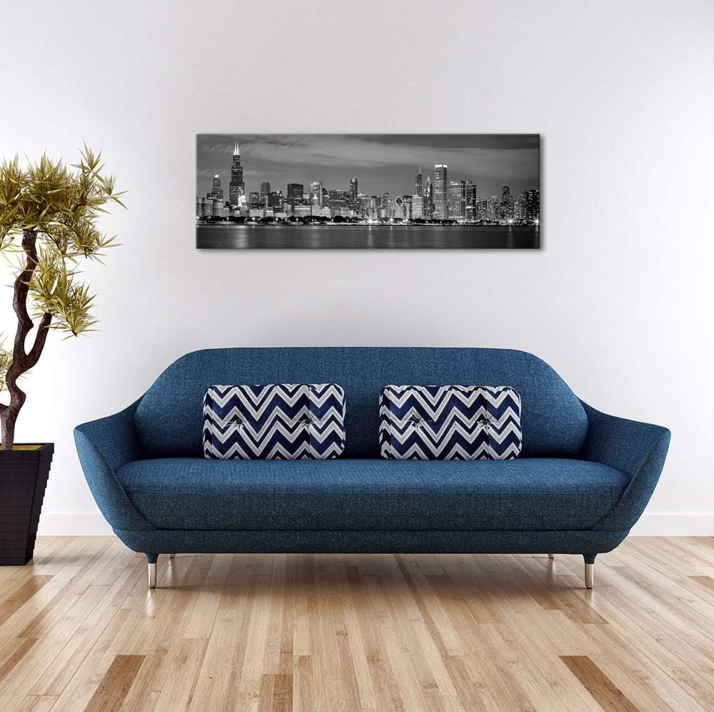 Wieco Art Chicago City Center Skyline in Black and White Canvas Prints Modern Canvas Art Cityscape Wall Decorations for Living Room Pictures for Bedroom Decorations