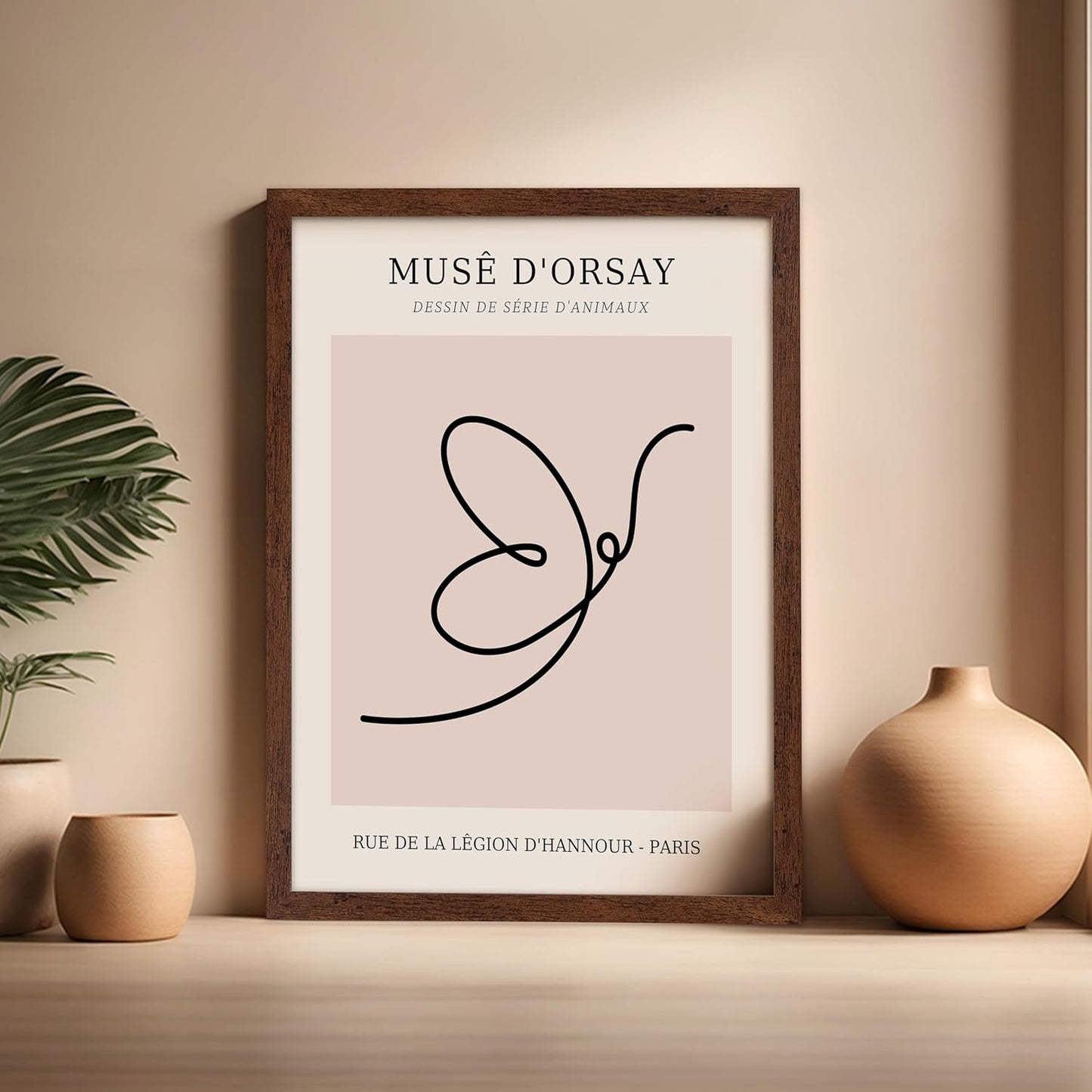 Poster Master Vintage Poster - Retro One Line Butterfly Drawing Print - Butterfly Line Art - Minimal Gift for Him, Her, Animal Lover - Abstract Decor for Home, Office, 16x20 Brown Framed