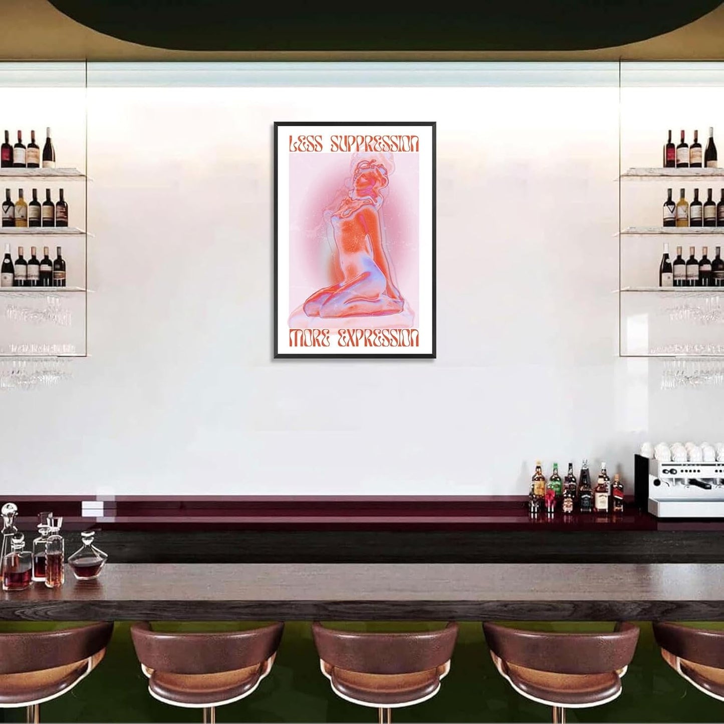 Spiritual Affirmation Art Poster Pink Woman Canvas Wall Art Aesthetic Pictures Sexy Woman Prints Painting Trendy Gradient Aesthetic Wall Decor Living Room Bedroom 12x16in Framed