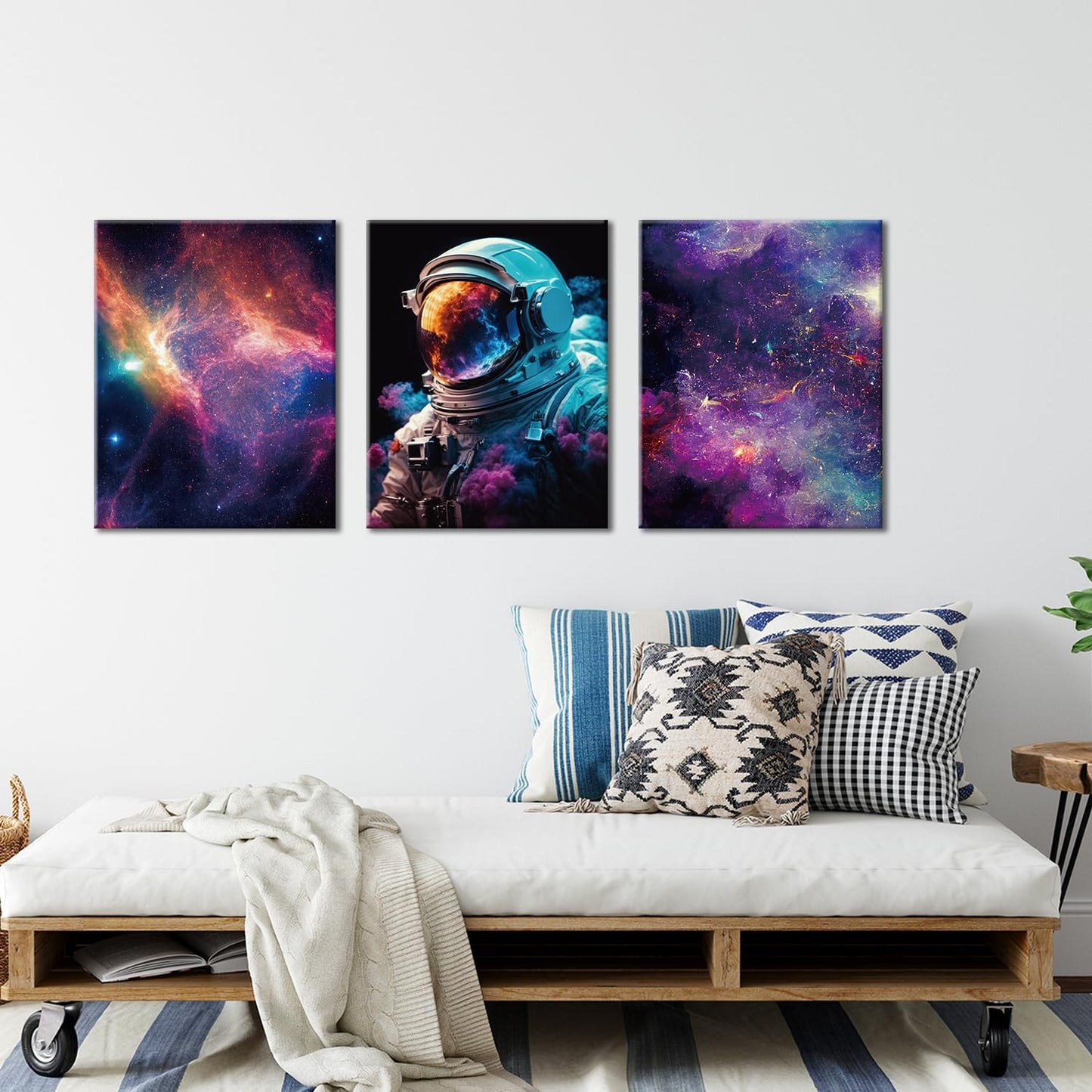 Outer Space Canvas Prints & Posters - Framed Astronaut Artwork for Bedroom Decor, Teen Boy & Girl Room, 3 Panels
