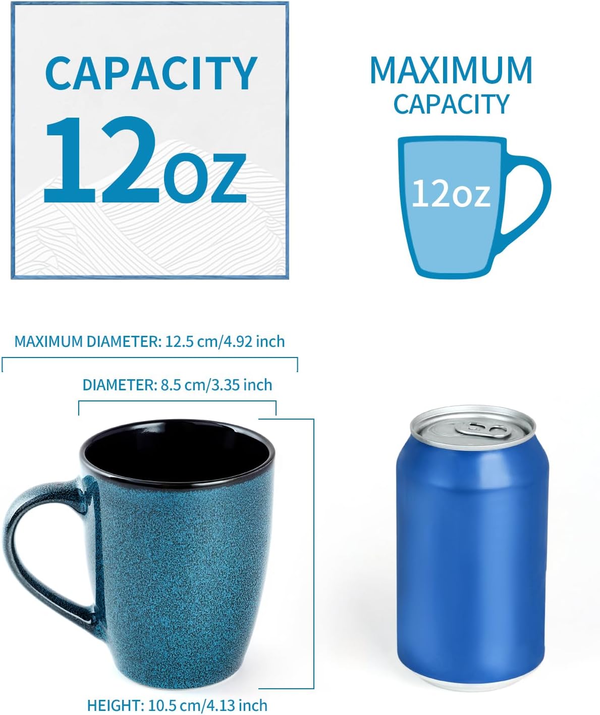 SEDEME Brown 12oz Rustic Ceramic Mugs (4 Pack) - Handle Coffee Mugs for Hot Drinks