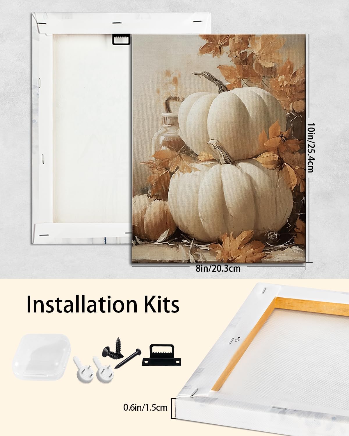 Farmhouse Autumn Pumpkin Wall Art Decor, Rustic Fall Canvas Prints Framed for Living Room Kitchen Dining Room, Thanksgiving Decorations and Cozy Fall Wall Art Picture, Ready to Hang