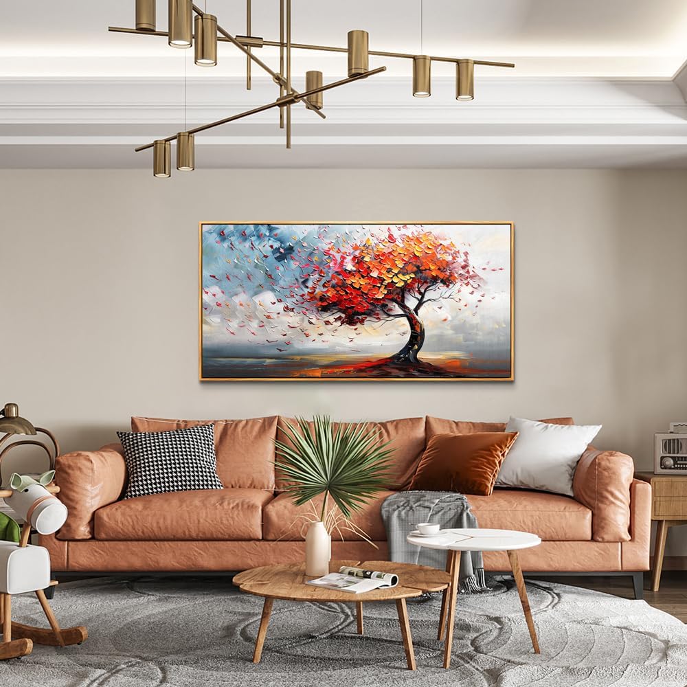hyidecorart Large Abstract Wall Decor For Living Room Canvas Wall Art For Office Bedroom Decor Tree Panoramic Landscape Wall Painting Wood Framed Prints Textured Pictures Artwork Modern Hotel Mural