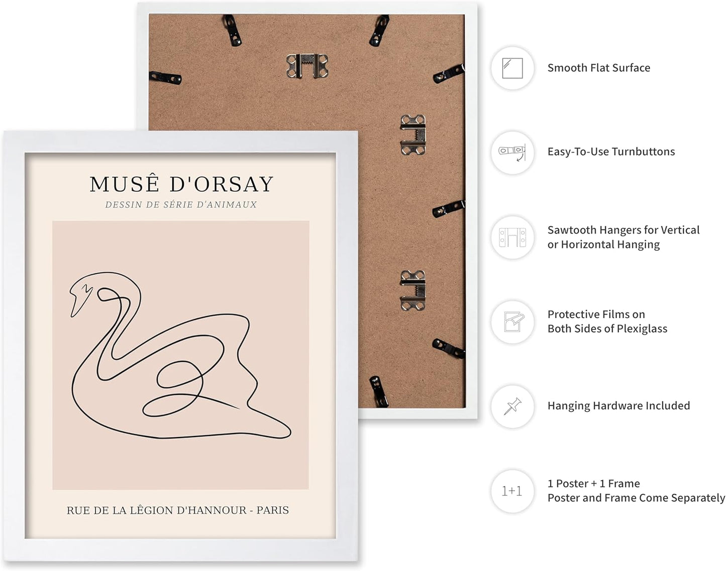 Poster Master Vintage Poster - Retro One Line Swan Drawing Print - Swan Art - Bird Art - Minimal Gift for Her, Animal Lover - Abstract Decor for Home, Office, Bedroom, 16x20 White Framed