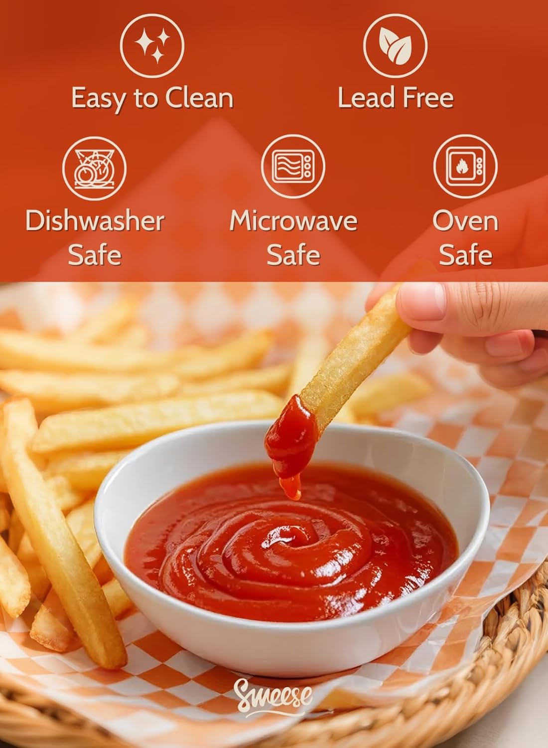 Sweese 4 oz Porcelain Bowls Set of 6 - White, Small Dipping/Snack/Sauce/Condiment Dish - Microwave, Dishwasher Oven Safe