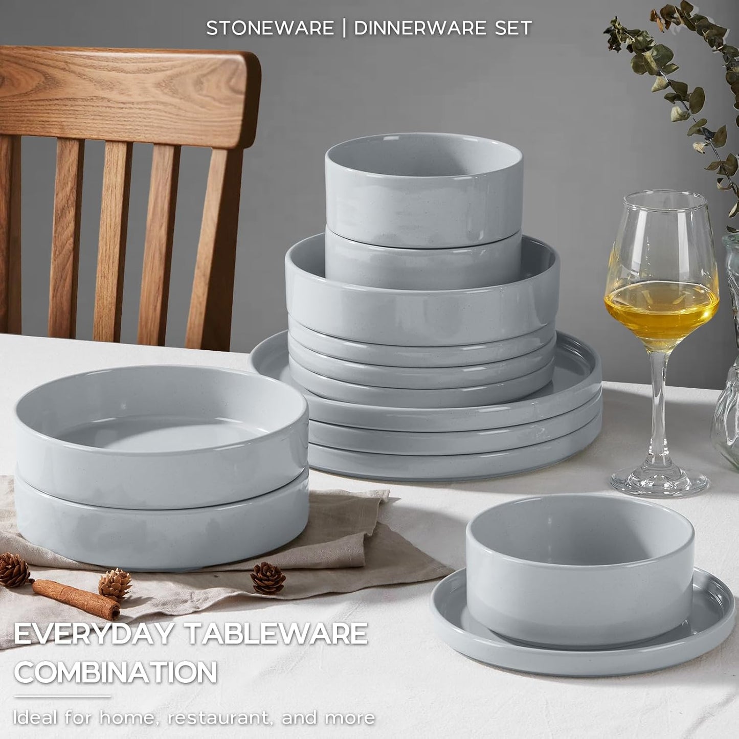 Onader Dinner Plates and Bowls Sets, 8 Pieces Stoneware Dinnerware Service for 2, Gray Ceramic Kitchen Dish Set, Speckled Dishware Dining Ware - Slate Gray