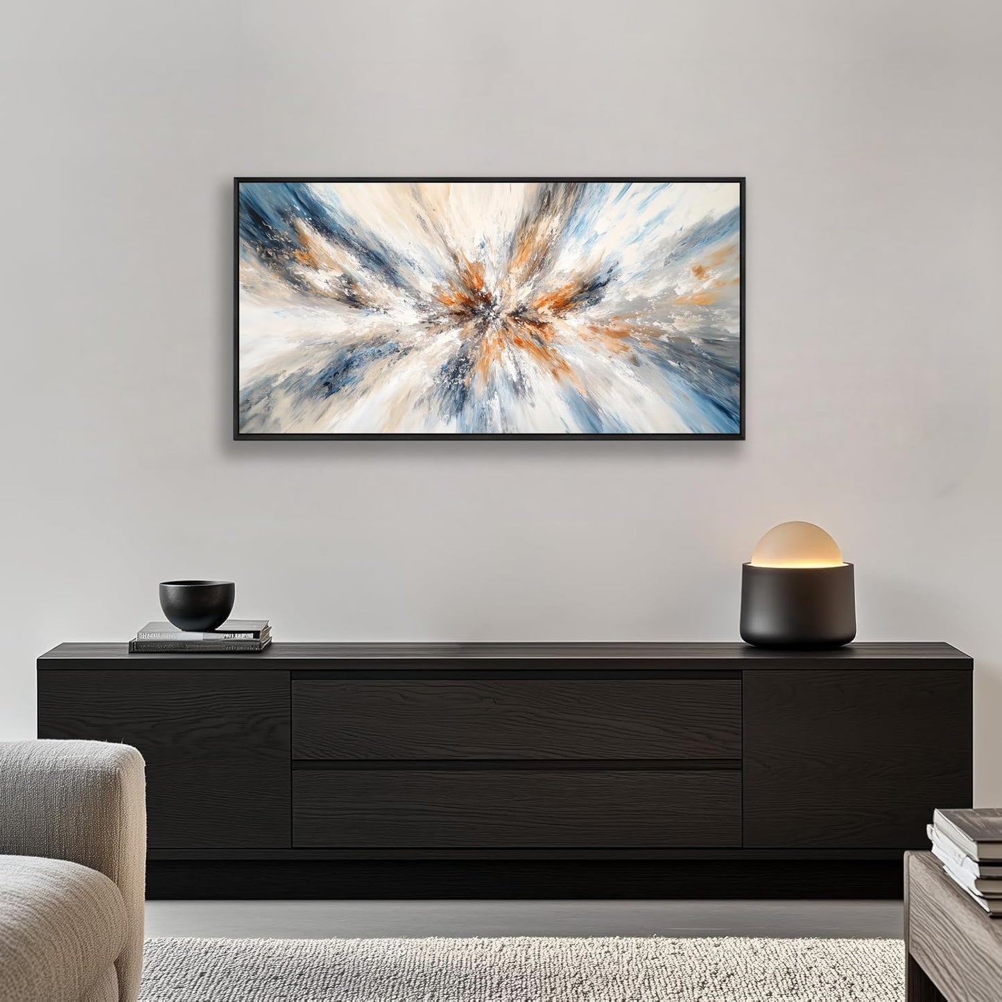 Abstract Painting Wall Art Large Framed Canvas Prints 30" x 58" Blue and Orange Abstract Modern Minimalist Living Room Decor for Bedroom Office Wall Décor