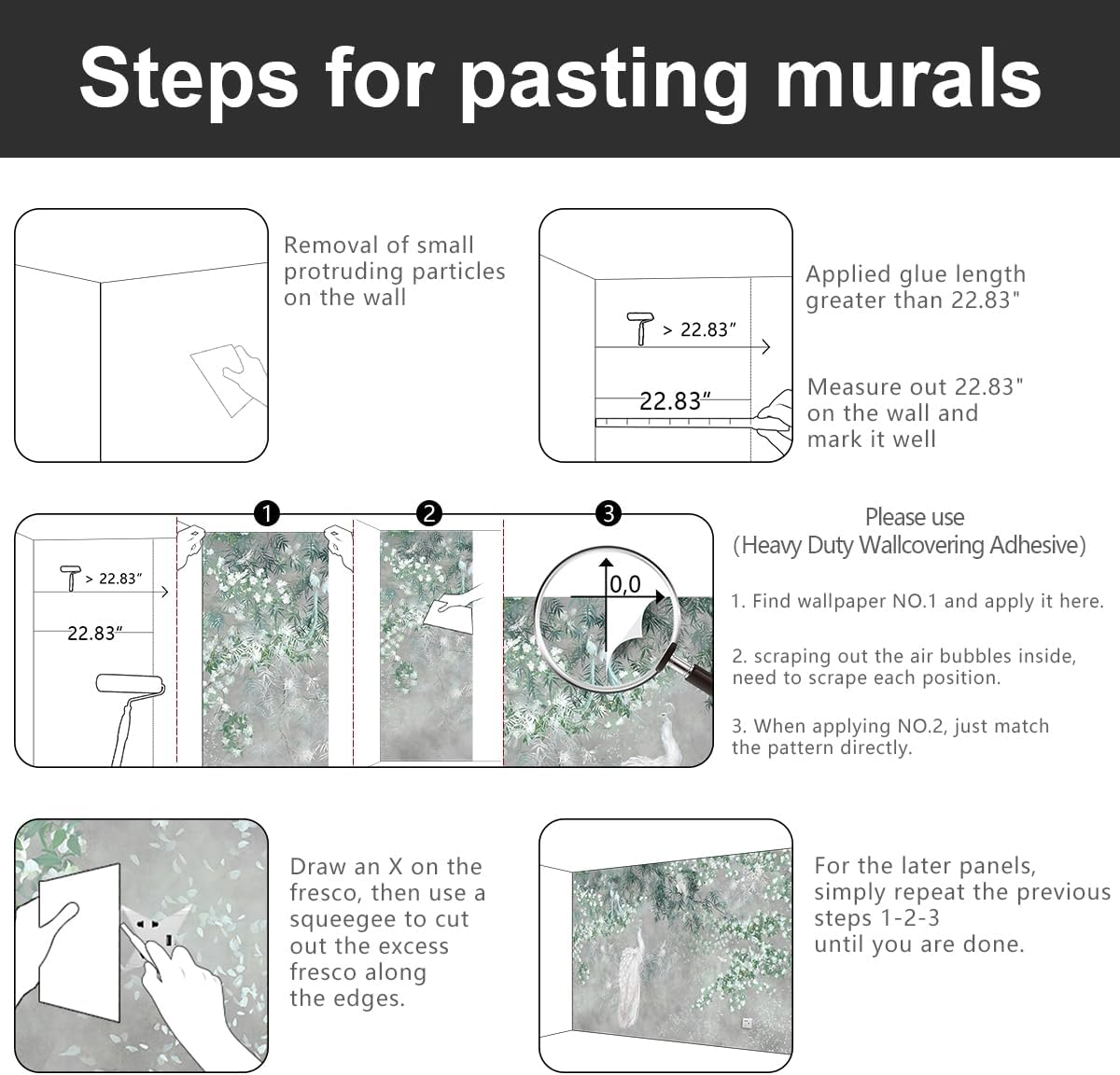 -Green Leaf Botanical Peacock Fabric Wallpaper Wallpaper Living Room Bedroom Bathroom Grey Plant Large Wall Mural- 137"x96"（ not Peel and Stick）