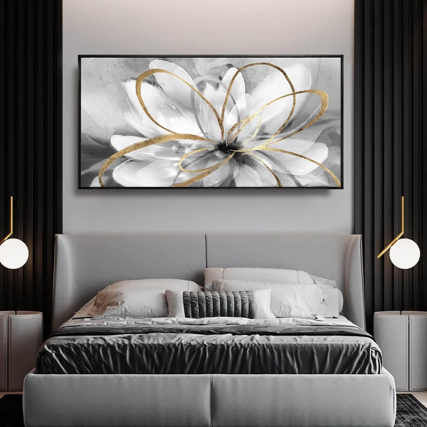 White Flowers Wall Art Canvas Wall Decor Large Floral Artwork Pictures for Living Room 24”x48” Framed Wall Picture for Women Girls Room