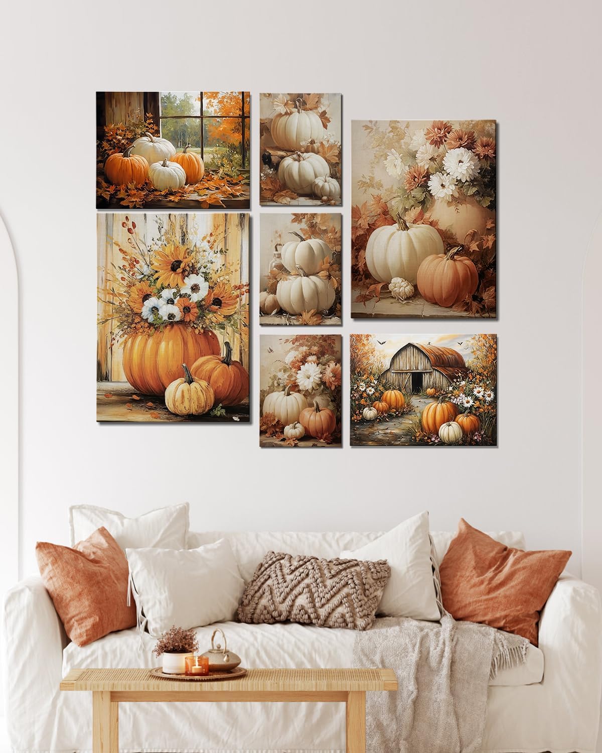 Rustic Autumn Pumpkin Wall Art Decor, Framed Vintage Thanksgiving Decorations, Fall Canvas Wall Art for Home, Kitchen and Living Room, Cozy Fall Decor Picture Print Ready to Hang