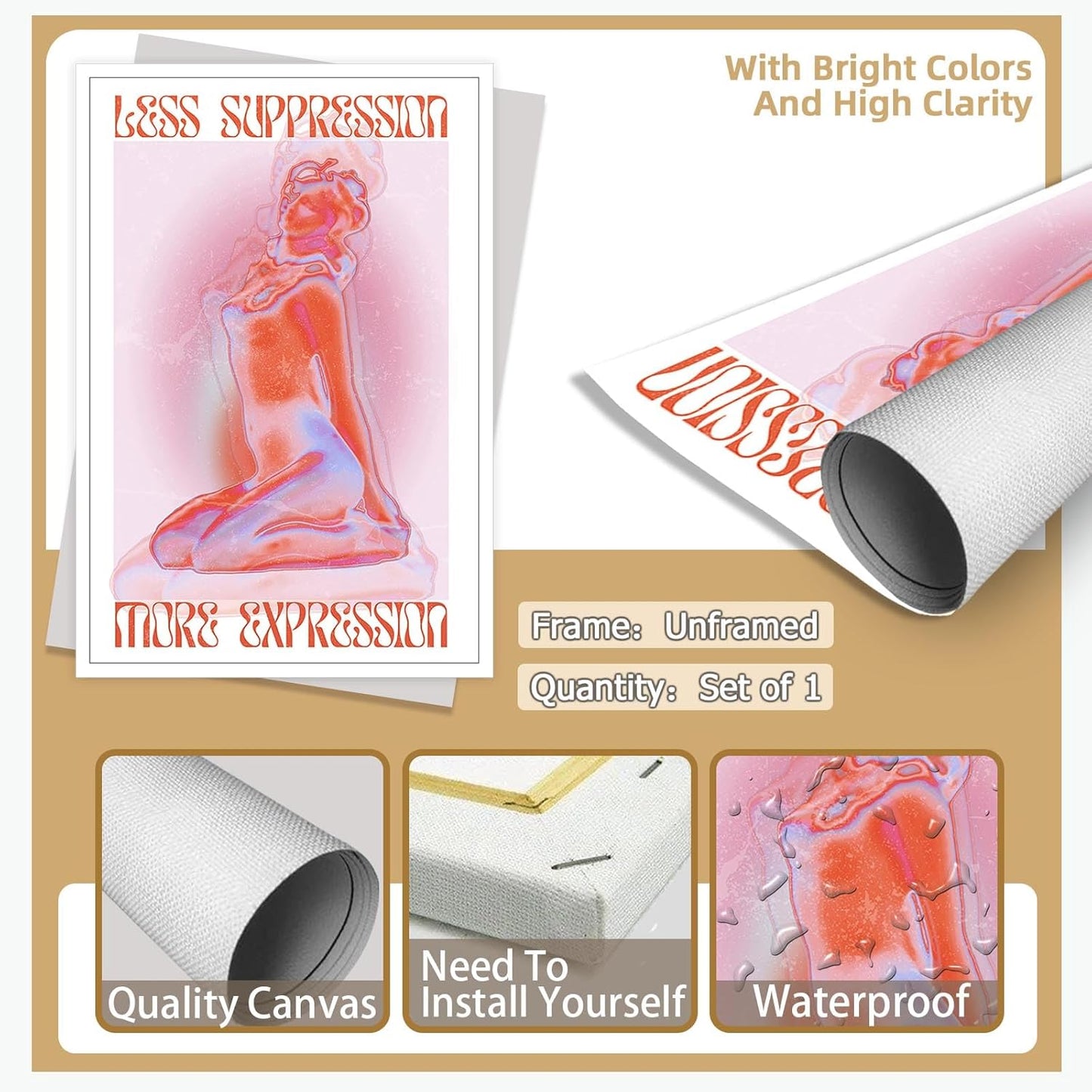 Spiritual Affirmation Art Poster Pink Woman Canvas Wall Art Aesthetic Pictures Sexy Woman Prints Painting Trendy Gradient Aesthetic Wall Decor Living Room Bedroom 24x36in Unframed