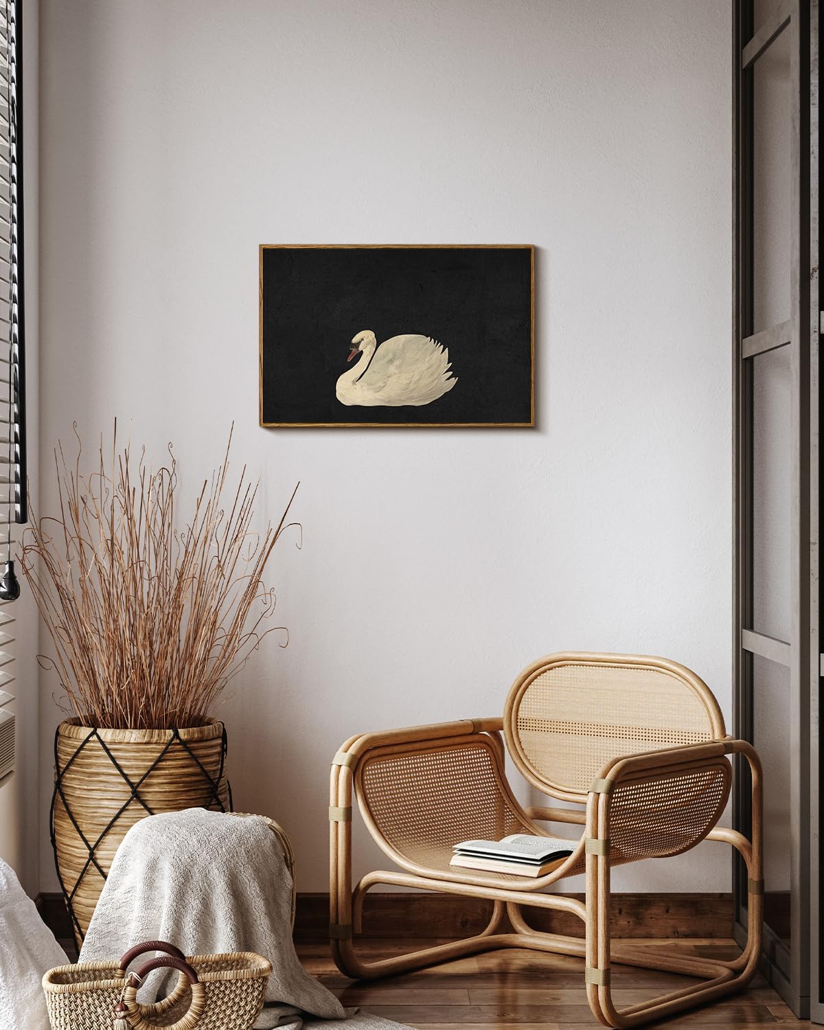 VIYYIEA Framed Canvas Wall Art Home Decor Swan Art Wall Decorations Prints Grace Swan Painting Pictures Rustic Bathroom Wall Decor Farmhouse Home Decor for Living Room Bedroom Office Decor 16x24in