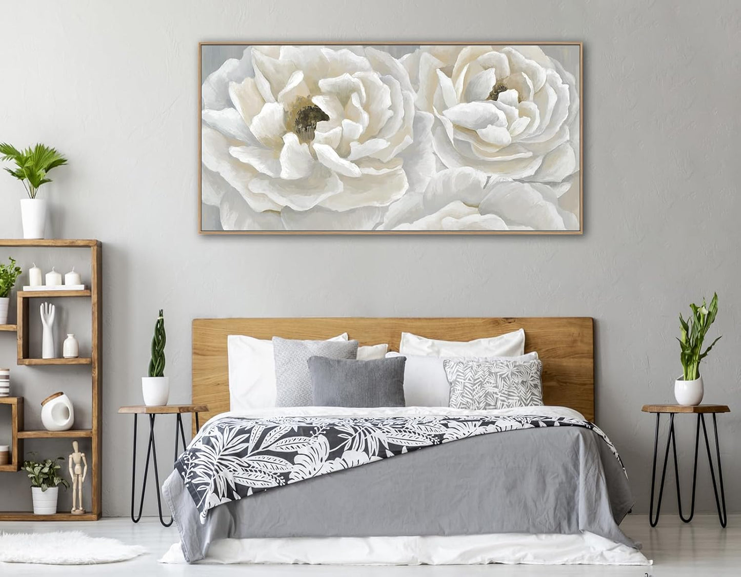 arteWOODS Cream White Flowers Framed Wall Art - Soft Peony Pictures for Wall Decor Elegant Blossom Flower Painting Artwork Botanical Prints for Living Room Home Office Wall Decoration 29" x 58"