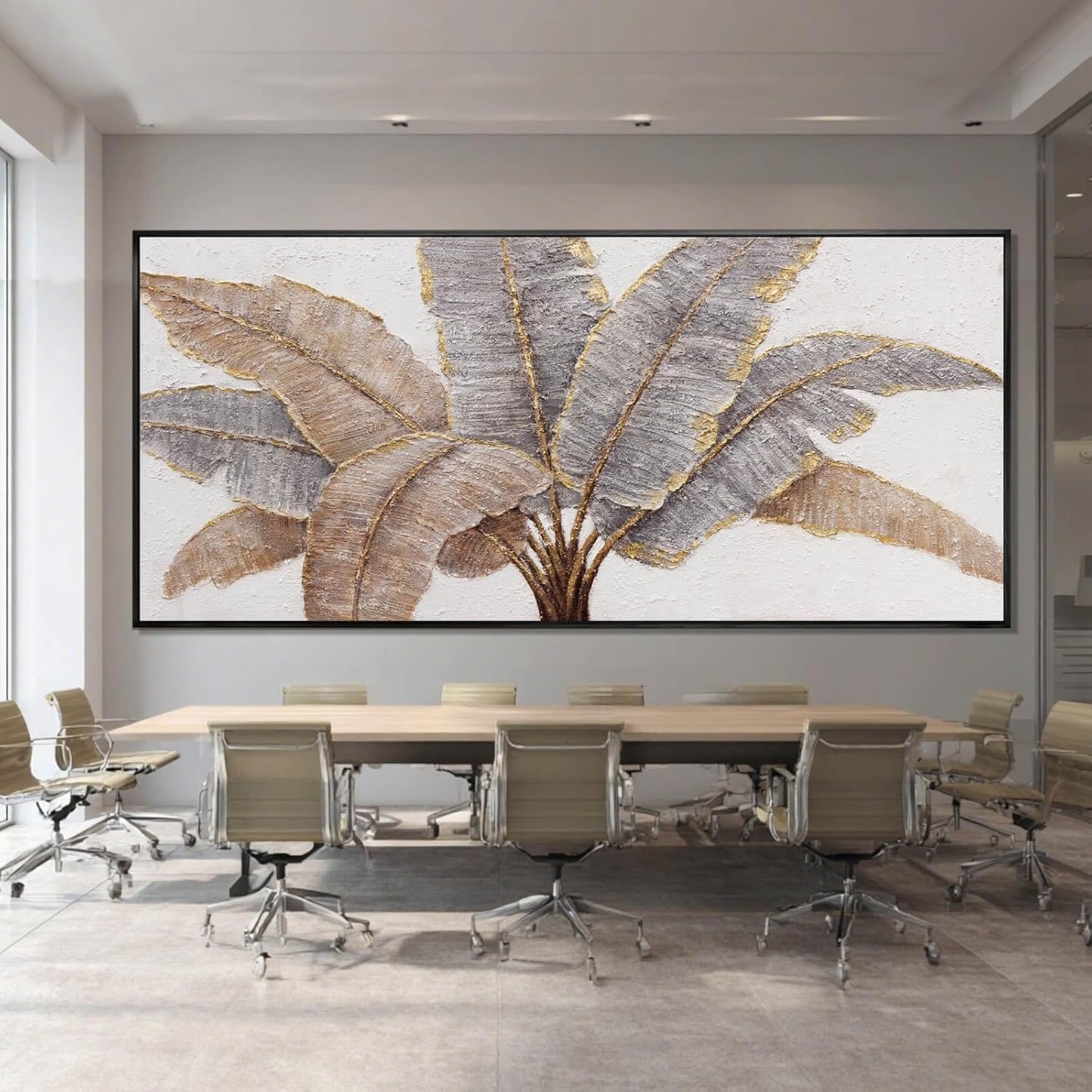 Gold Line Canvas Wall Art Leaves Wall Decor Modern Art Prints 32"x70" Bedroom Artwork for Wall Over Bed Art for Living Room