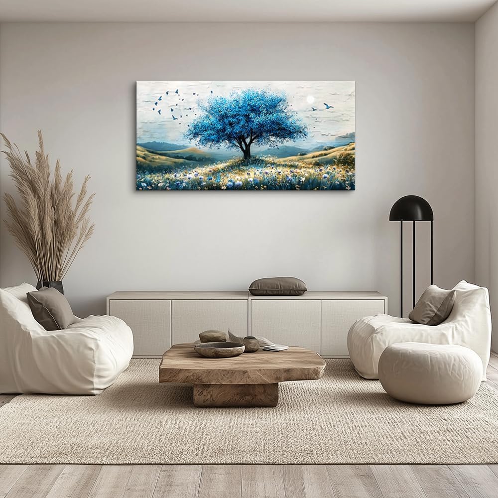 ZUITINGHUA Canvas Wall Art For Living Room Wall Decor For Bedroom Office Wall Decoration The Blue Tree Landscape Painting Farmhouse Pictures Artwork Room Aesthetic Home Decor 20x40 In