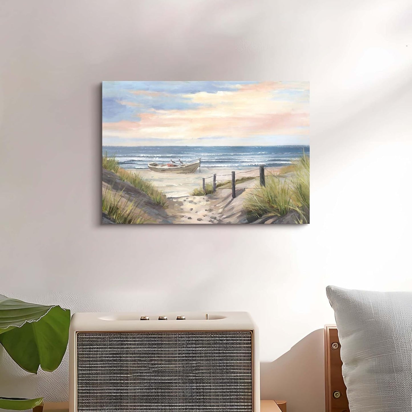 cozy country Ocean Wall Art 16"x11" - Coastal Pictures Beach Canvas Decor - Seashore Artwork Seascape Painting for Bathroom, Bedroom, Sea House