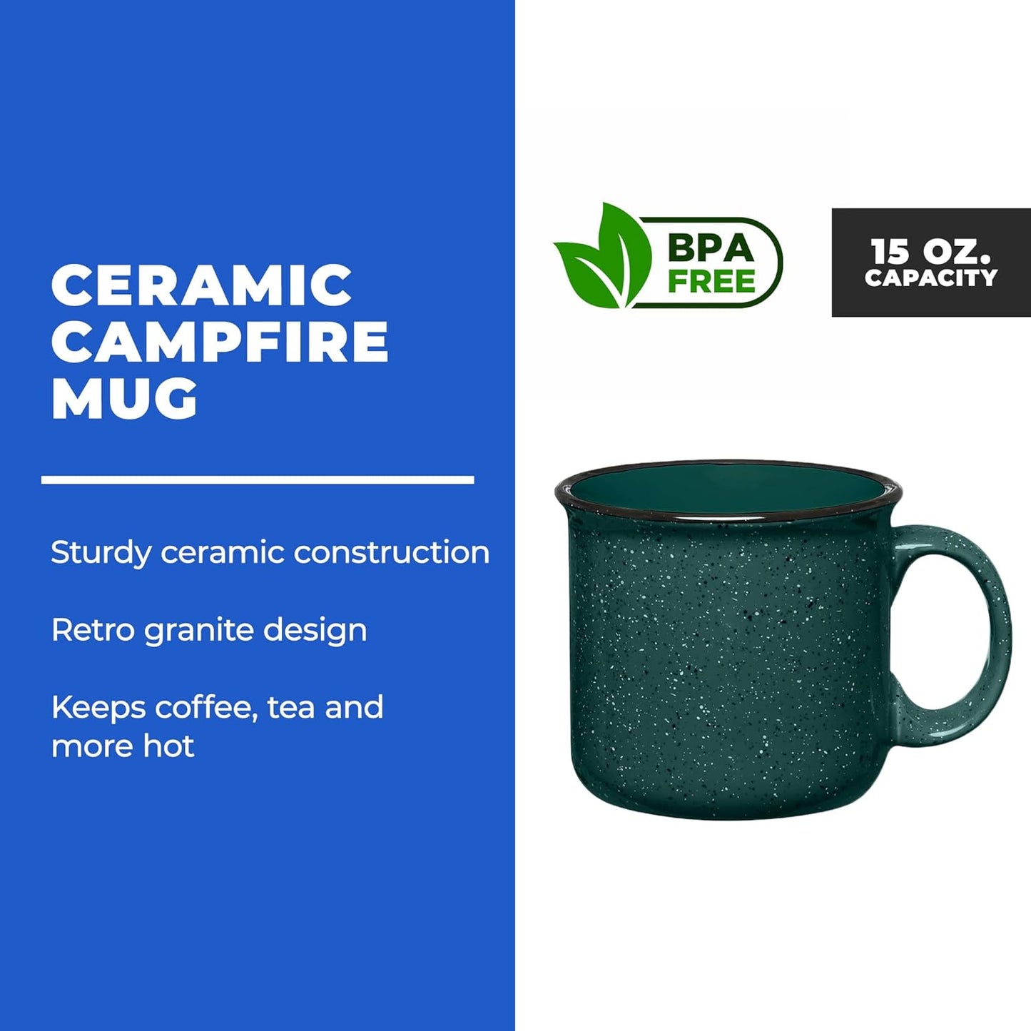 Set of 16 Ceramic Campfire Mugs – 15 Oz, Gray – Coffee & Tea Cups for Home, Work, Travel, Camping – Customizable, Great for DIY, Events, Companies