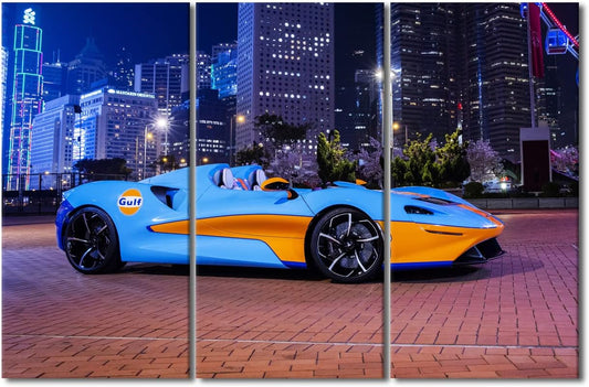 TUMOVO Wall Art for Living Room Sports Car Bedroom Wall Decor City Night View and Speedy Car Wall Paintings for Office Hypercar Print On Canvas Modern Artwork Stretched Framed Ready to Hang 42"Wx28"H