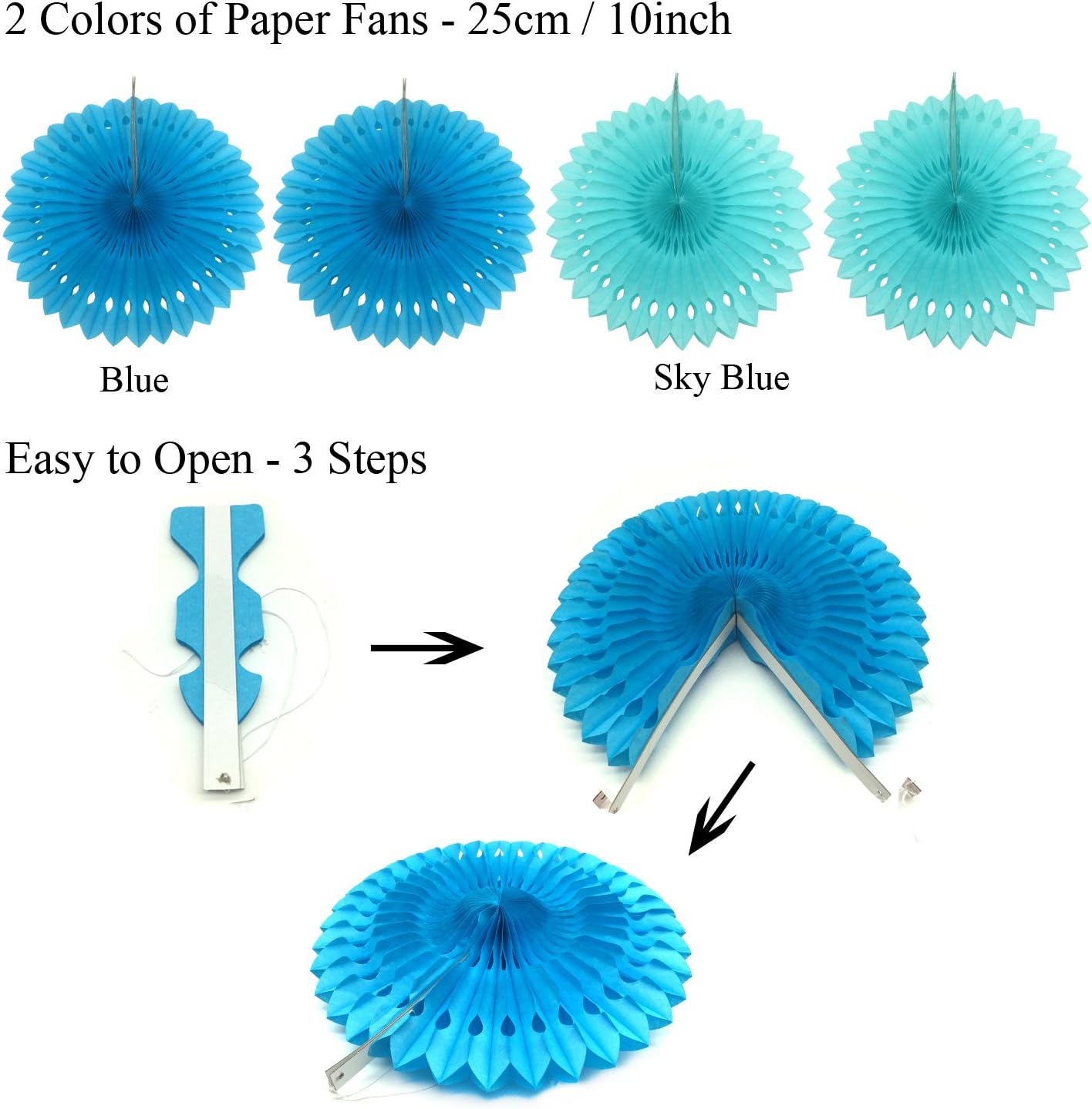 ZERODECO Party Decoration, 21 Pcs Blue Hanging Paper Fans, Pom Poms Flowers, Garlands String Polka Dot and Triangle Bunting Flags for Boy Birthday Parties, Bridal Showers, Baby Showers, Wedding