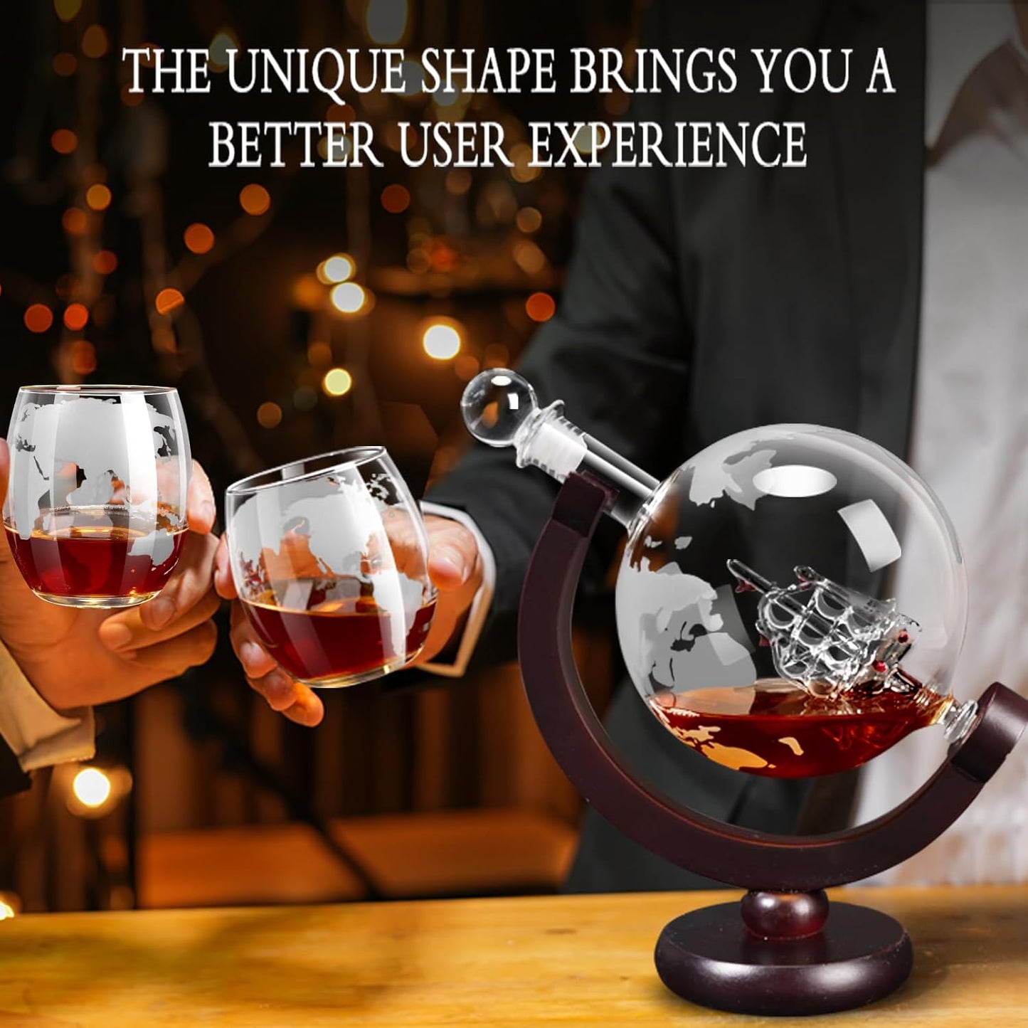 Whiskey Decanter for Men, Whiskey Globe Decanter for Liquor, Bourbon, Vodka, Cocktails, Scotch liquor decanter for Men Father's Day Anniversary Unique Gifts - 850ml