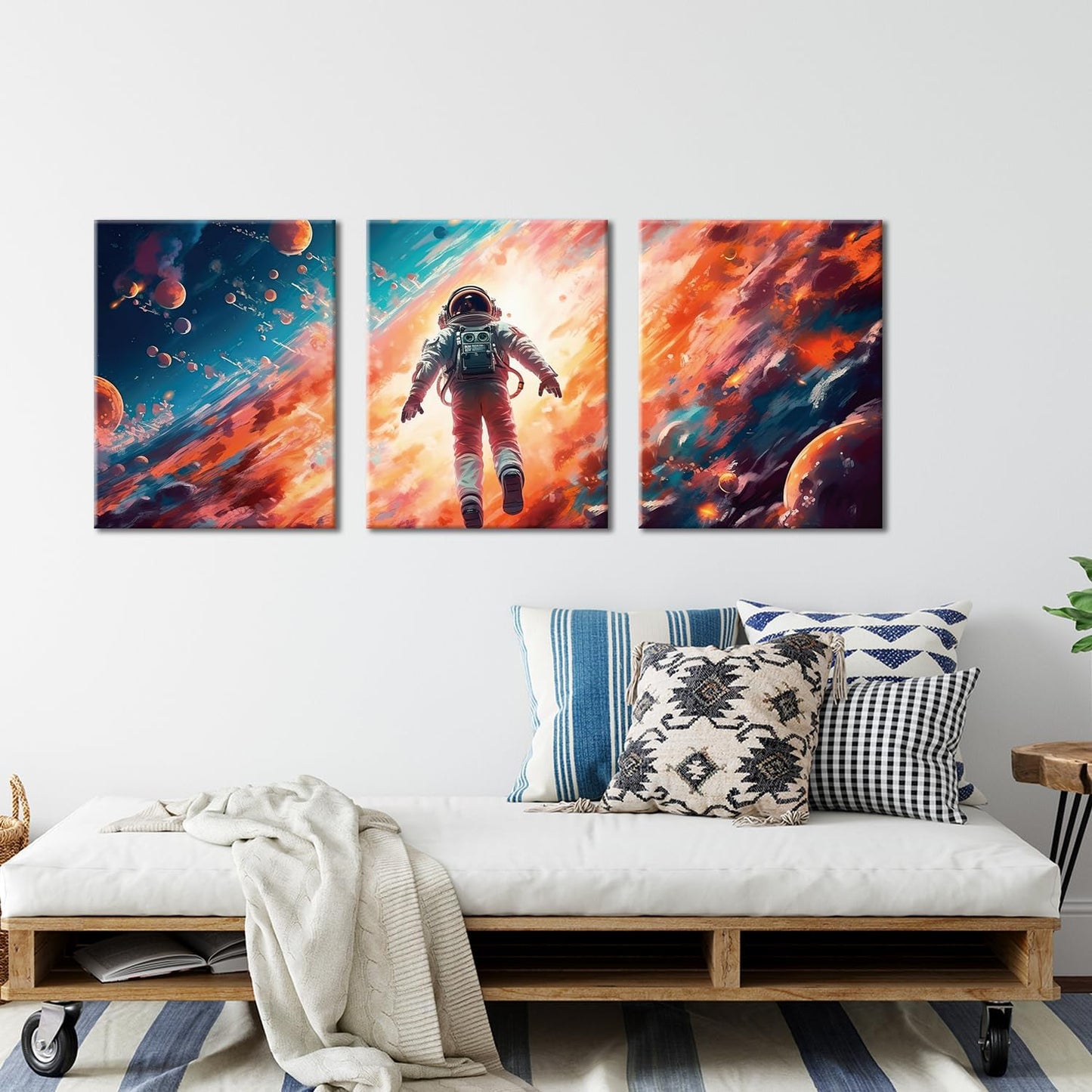 Galaxy Canvas Prints & Posters - 3 Panel Framed Astronaut Artwork for Boys Bedroom & Home Decor