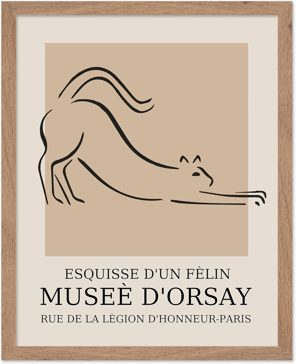 Poster Master Vintage Poster - Retro Minimalist Print - Gift for Artist, Housewarming - Cat, Line Drawing, Sketch, Abstract - Wall Decor for Living Room, Bedroom, 16x20 Beige Framed