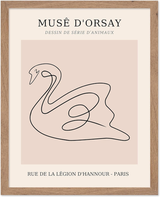 Poster Master Vintage Poster - Retro One Line Swan Drawing Print - Swan Art - Bird Art - Minimal Gift for Her, Animal Lover - Abstract Decor for Home, Office, Bedroom, 11x14 Beige Framed