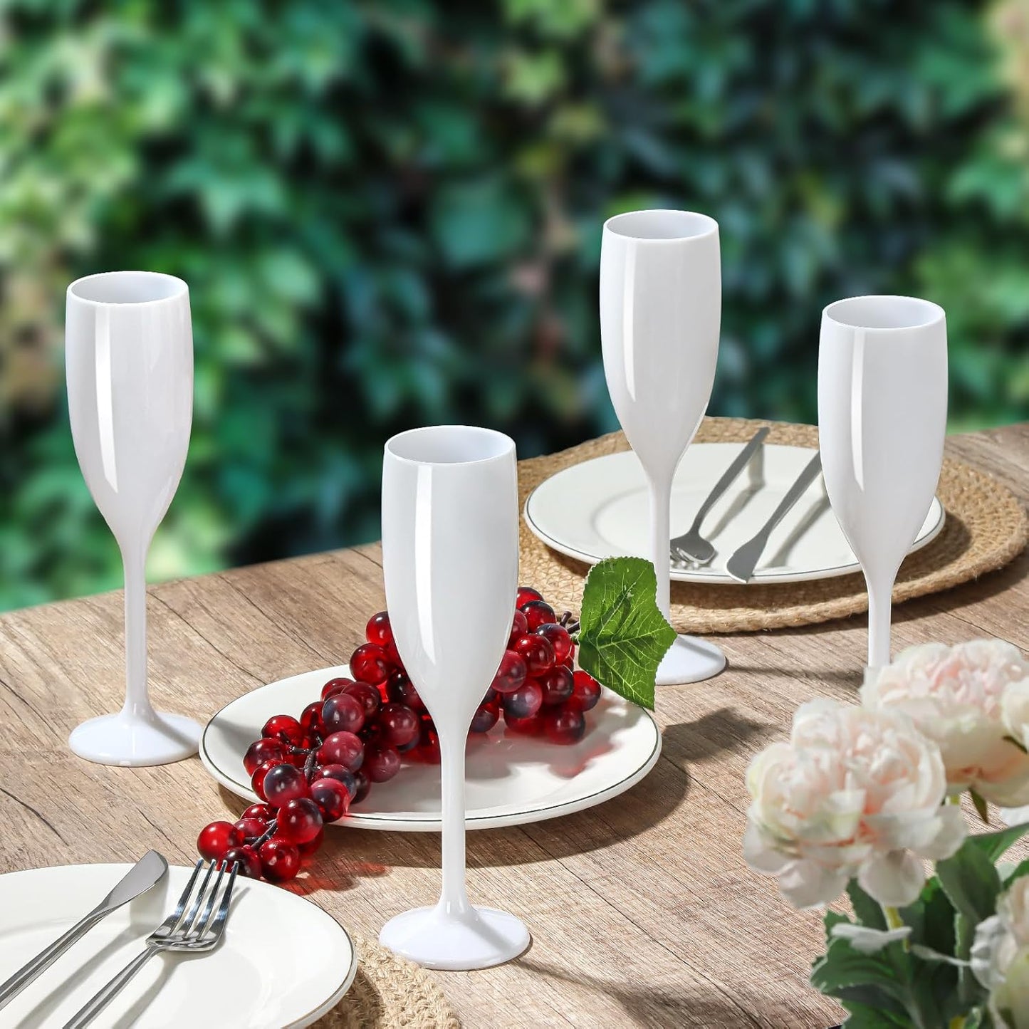 XUWAIDSGN Acrylic Champagne Flutes Toasting Glasses Unbreakable Mimosa Bar Reusable Wine Glasses Vintage Champagne Flutes Stemmed Drinking Cups 5.4 OZ for Christmas Birthday (100, white)