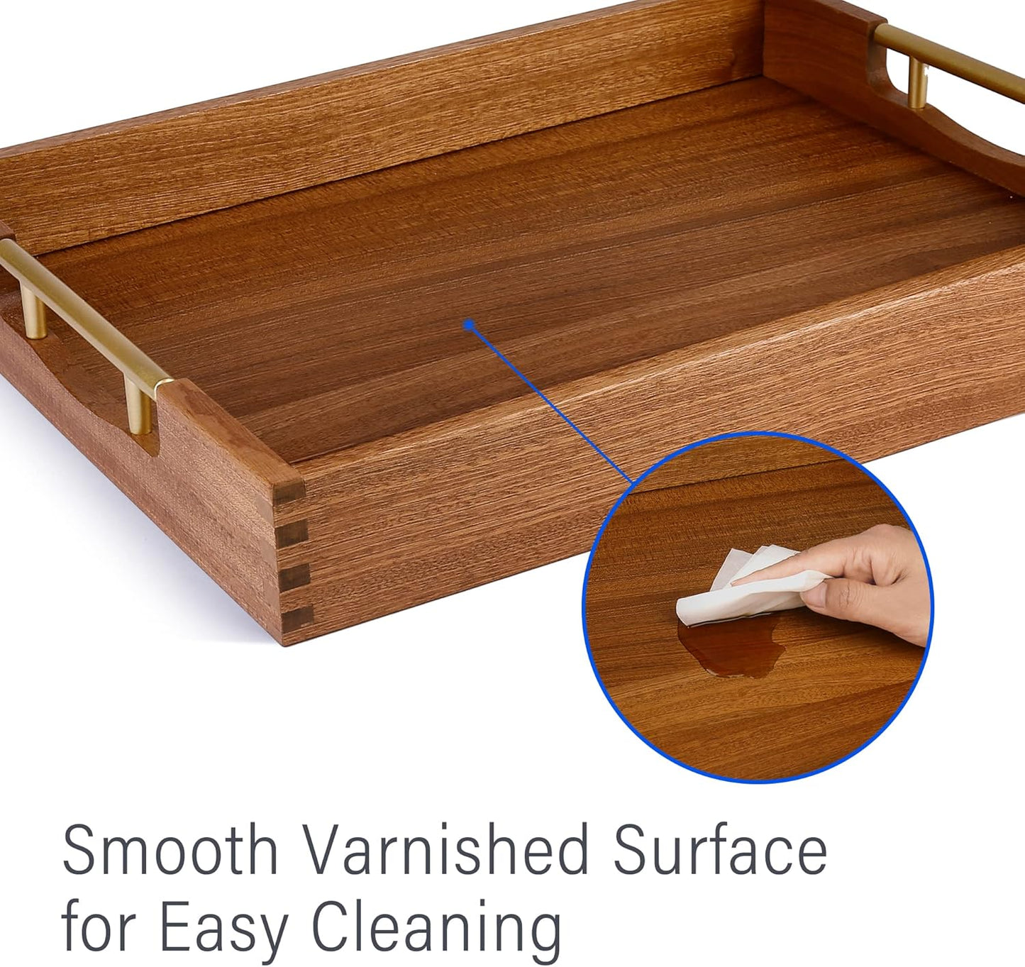 LotFancy Wood Serving Tray with Metal Handles, 17x13 Inch, Large Ottoman Tray, Decorative Wooden Tray for Living Room, Ottoman, Coffee Table, Countertop Centerpiece