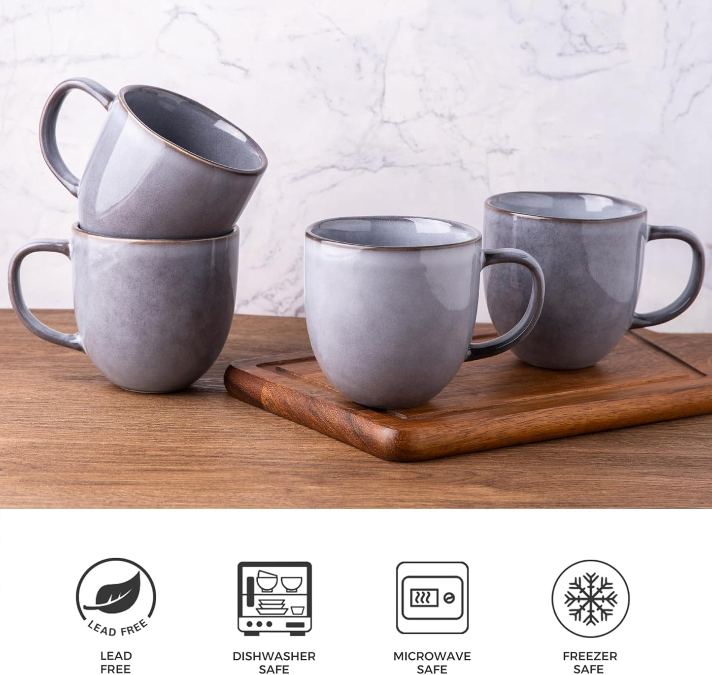 AmorArc 12oz Coffee Mugs, Ceramic Coffee Mugs set of 6 for Man, Woman, Dad, Mom, Modern Coffee Mugs with handle for Latte/Cappuccino/Milk/Cocoa. Dishwasher&Microwave Safe, Gray-Reactive Glaze