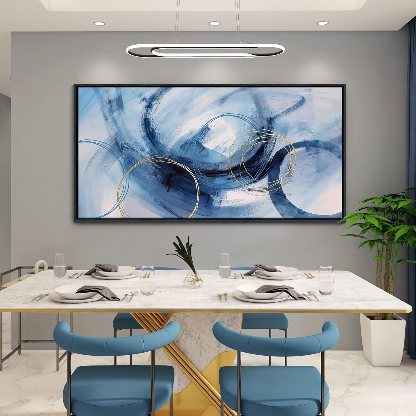 Abstract Wall Art DUNHUANG ART Framed Canvas Wall Art - Modern Wall Art Decor for Living Room, Bedroom, Office - Ready to Hang - Home Decoration 30"x60"