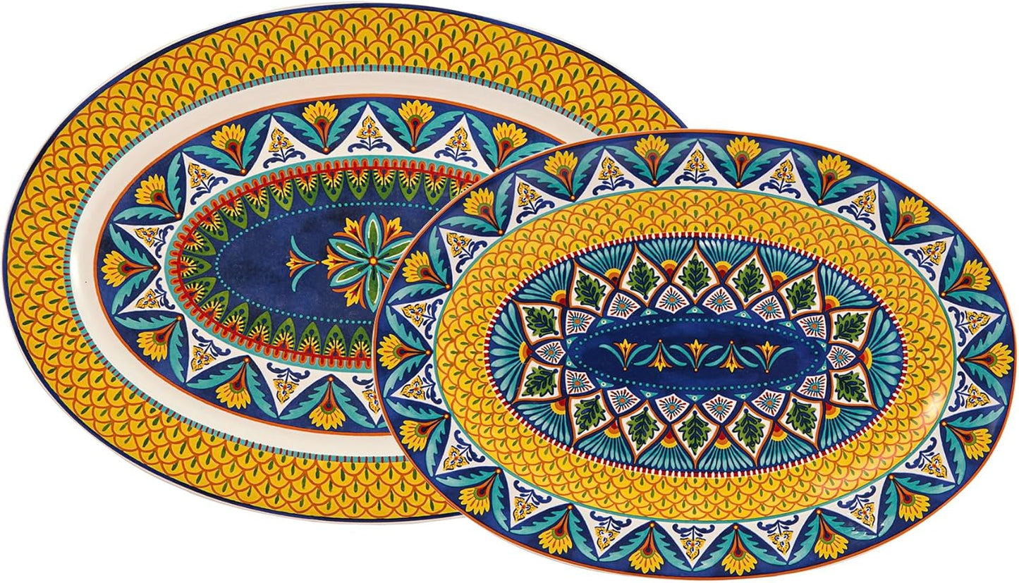 Bico Havana 16 plus 14 inch Oval Platters Set, Set of 2, Microwave and Dishwasher Safe, for Serving Fish, Chicken, Turkey