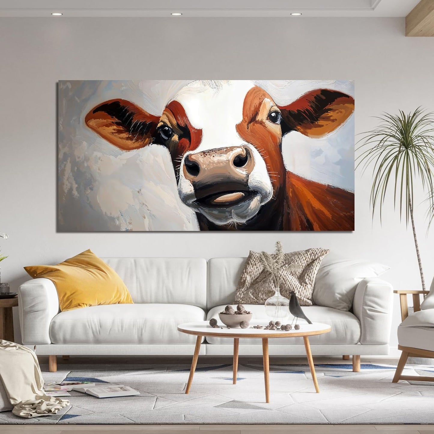Canvas Wall Art Decor Canvas Large Abstract Living Room Decor Wall Highland Cow Black And White Wall Art Modern Abstract Wall Art Canvas Print Work For Home Kitchen Office Wall Decor 24" X 48"