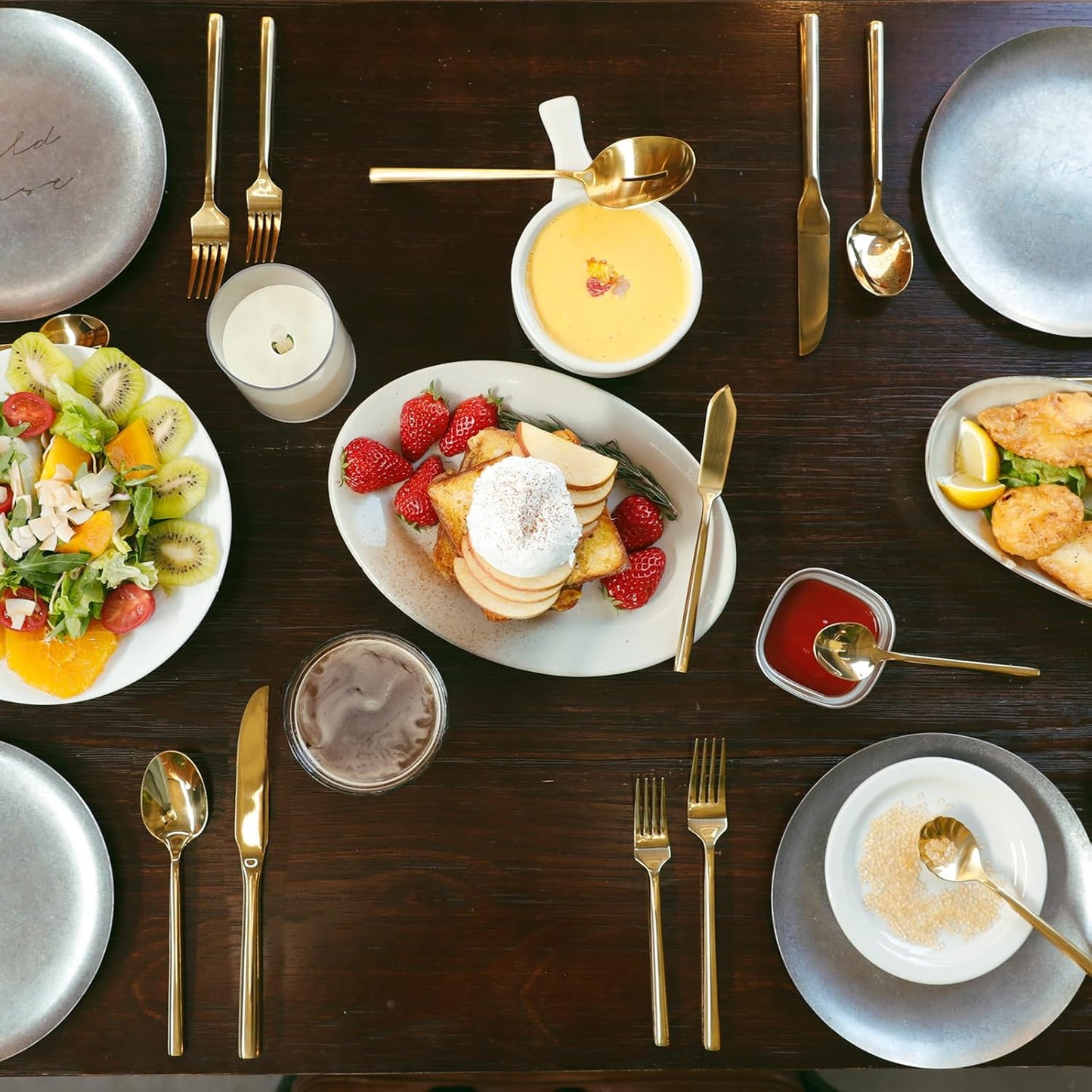 Silverware 65-Piece Gold Flatware Set with Serving Utensils Stainless Steel Thick Heavy Mirror Polished Cutlery Set for Wedding Hotel Restaurant, Service for 12