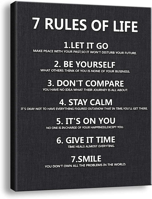 7 Rules of Life Wall Art Motivational Inspirational Poster Printed on Canvas Wall Decor for Living Room or Office Canvas Prints For Bedroom or Home Art Decoration Positive Wall Art for Office Ready to