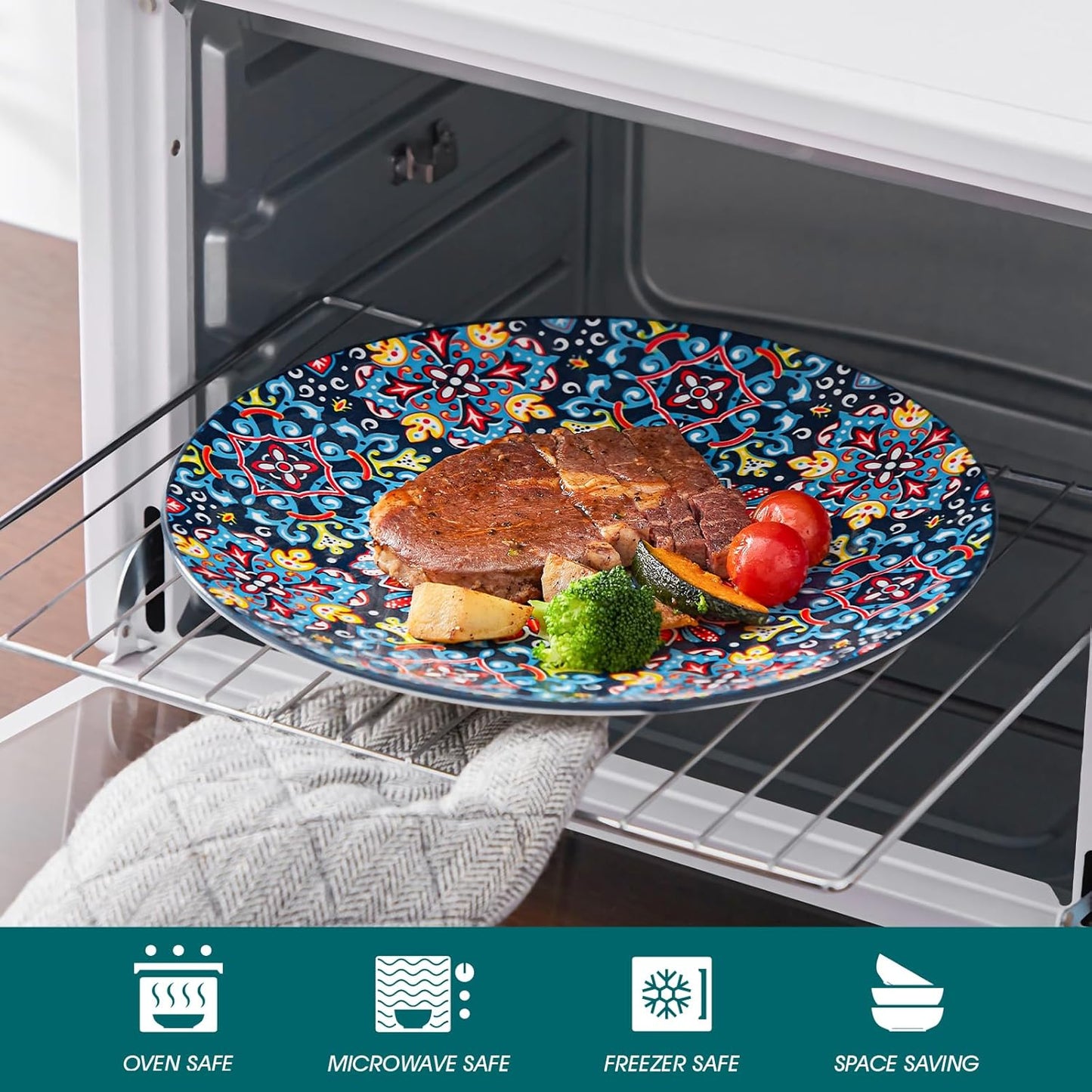 vancasso 12 Pieces Dinnerware Sets, Red Plates and Bowls Set, Porcelain Dishes Set for 4, Microwave and Dishwasher Safe, Scratch Resistant, Bohemian Style Dining Ware Service for 4, Series SIMI