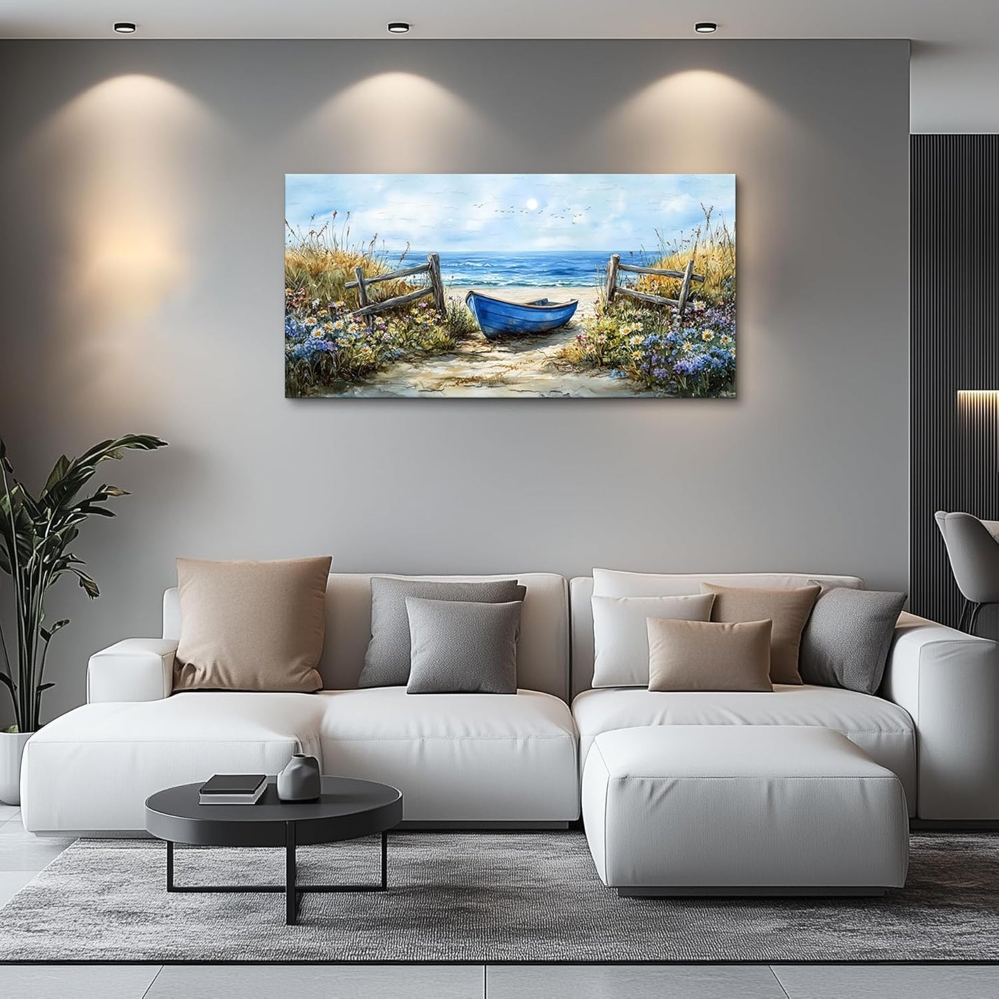 ZUITINGHUA Large Wall Decor For Living Room Canvas Wall Art For Office Modern Wall Decorations For Bedroom Boat Landscape Painting Seaside Pictures Artwork Room Home Decor 24x48 In