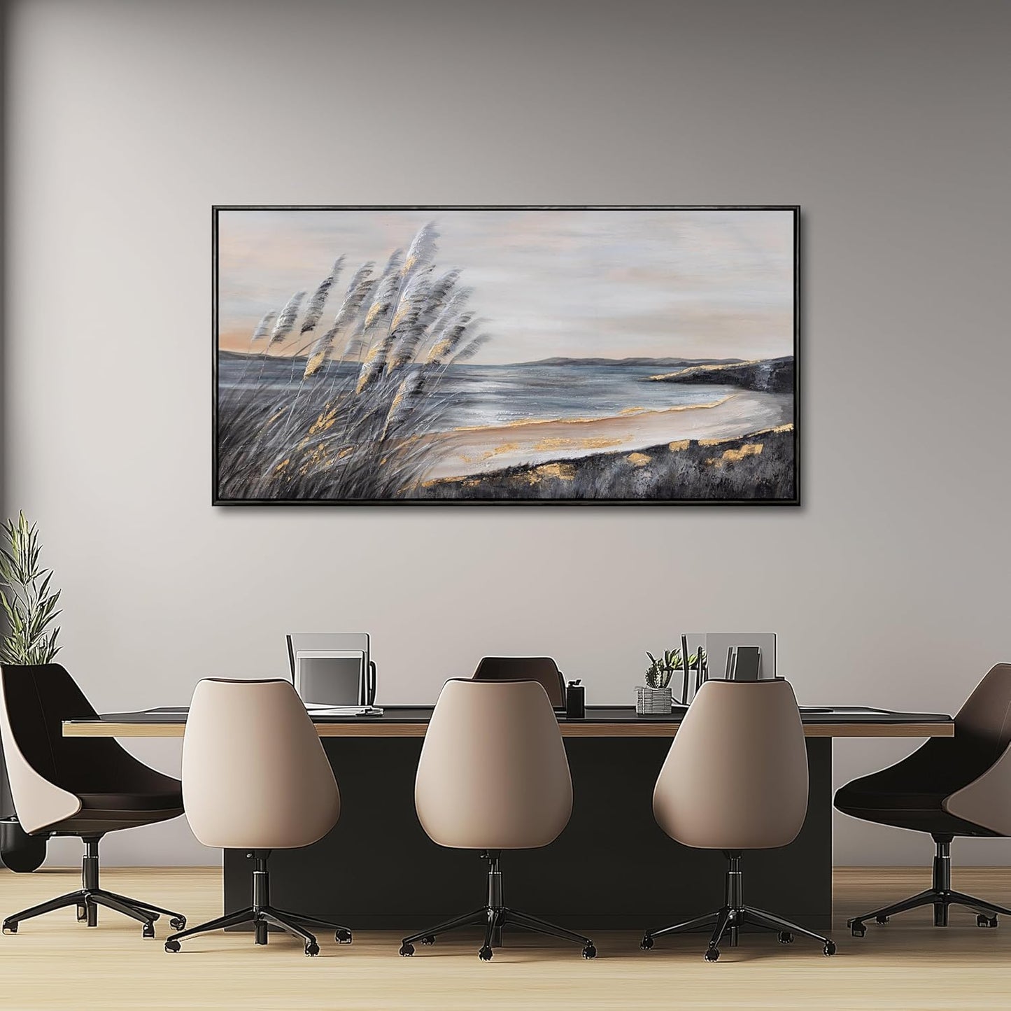 Yuaxker Coastal Wall Art Grey and Gold Wall Decor Trendy Artwork Framed Beach Canvas Painting for Living Room Bedroom Dining Room Office Home Decor 20x40 Inch