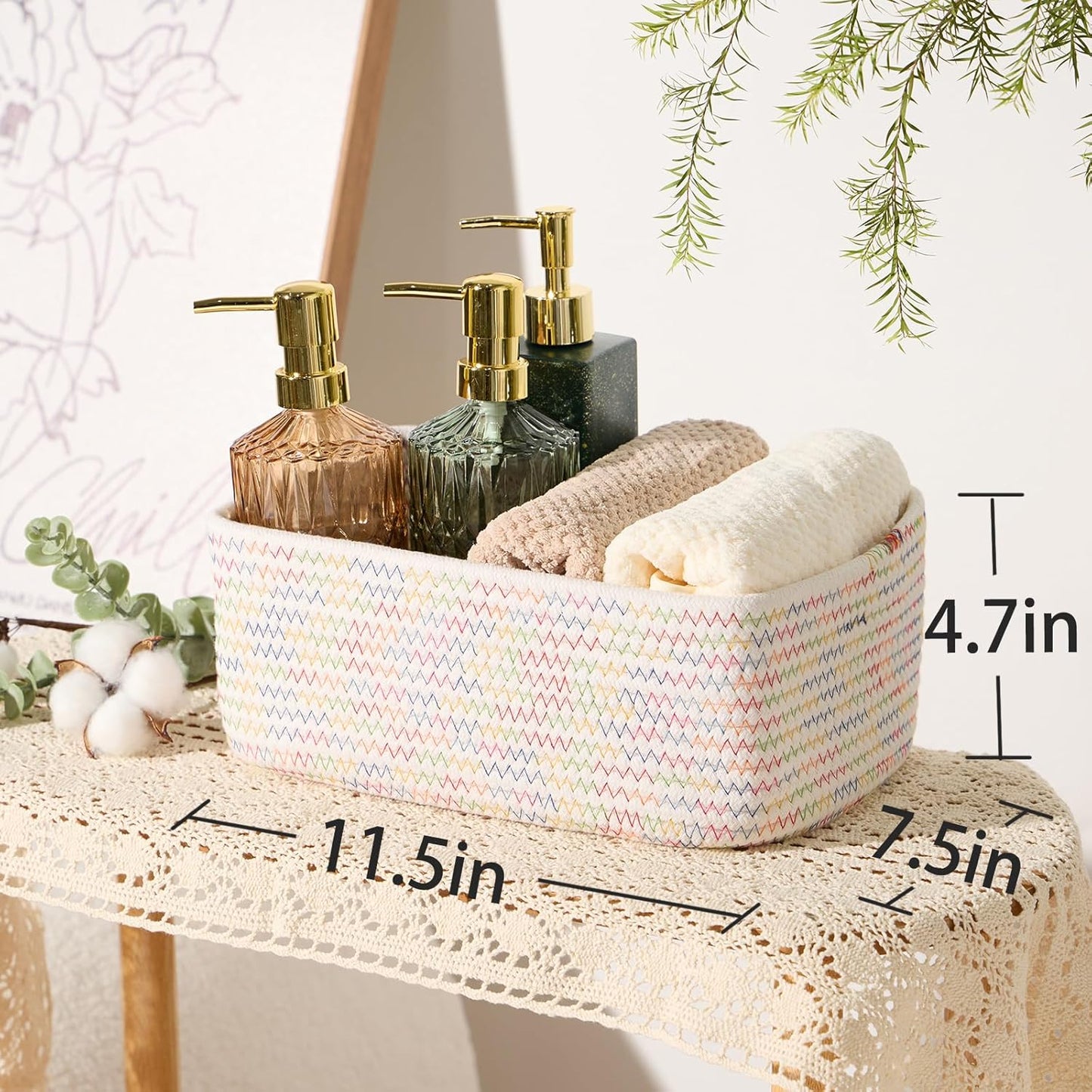 Small Storage Baskets for Organizing | Closet Organizer Bins | Shelf Toy Basket | Woven Rope Baskets | Cube Decorative Box | Shallow Basket | 11.5x7.5x4.7” | 4 Packs Rainbow