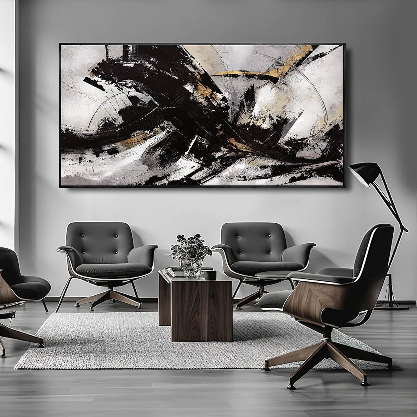 Black Wall Art Abstract Wall Decor for Living Room Framed Wall Art Canvas Art Grunge Artwork Large Office Pictures for Men 24”x48”