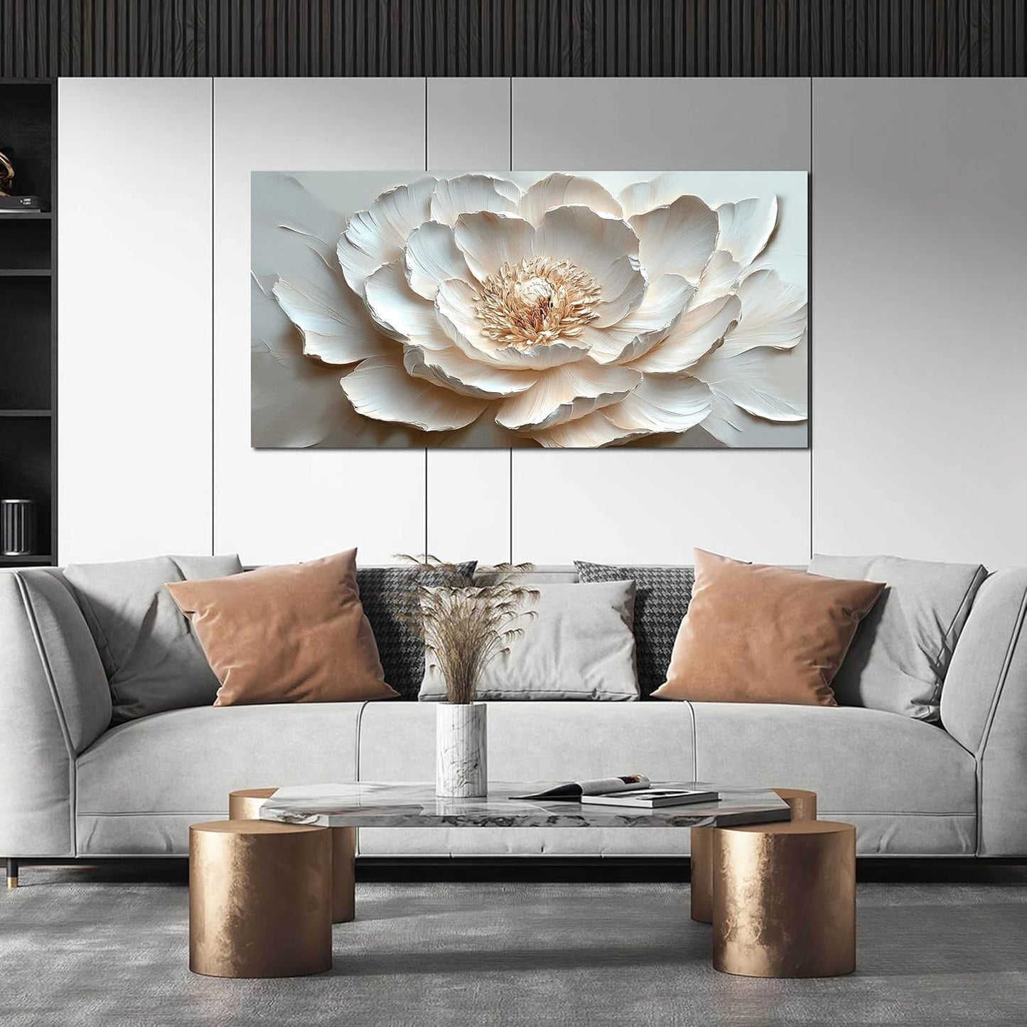 White Flower Canvas Wall Art for Bedroom - Floral Pictures Wall Art for Living Room - Girls Room Decor Ready to Hang Size 24" x 48"