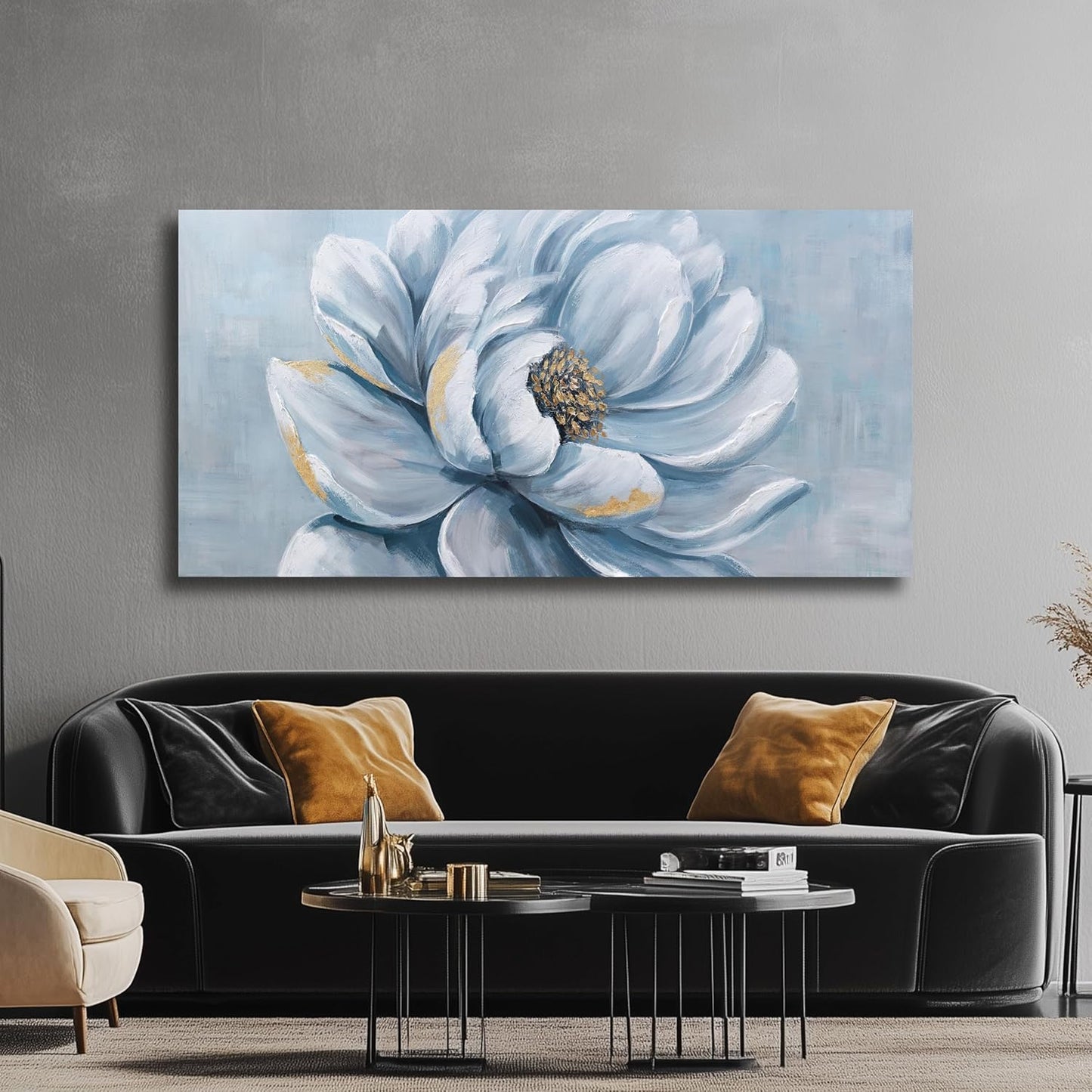 Belmrxne Flower Pictures Wall Decor White and Gold Wall Art Large Canvas Painting Modern Minimalist Artwork for Living Room Bedroom Dining Room Office Home Decor 30x60inch