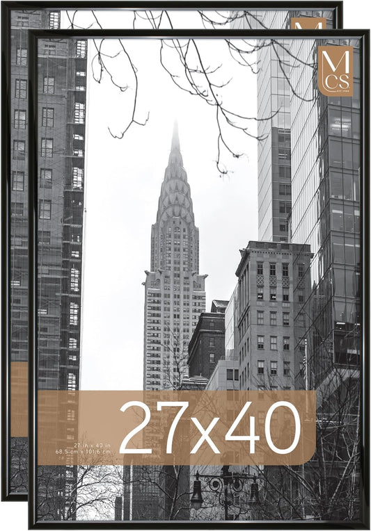 MCS Trendsetter Movie Poster Frame 27x40 Black High-Gloss, Vertical & Horizontal Wall Hanging Large Picture Frame for Photos, Artwork & Custom Posters (2-Pack)