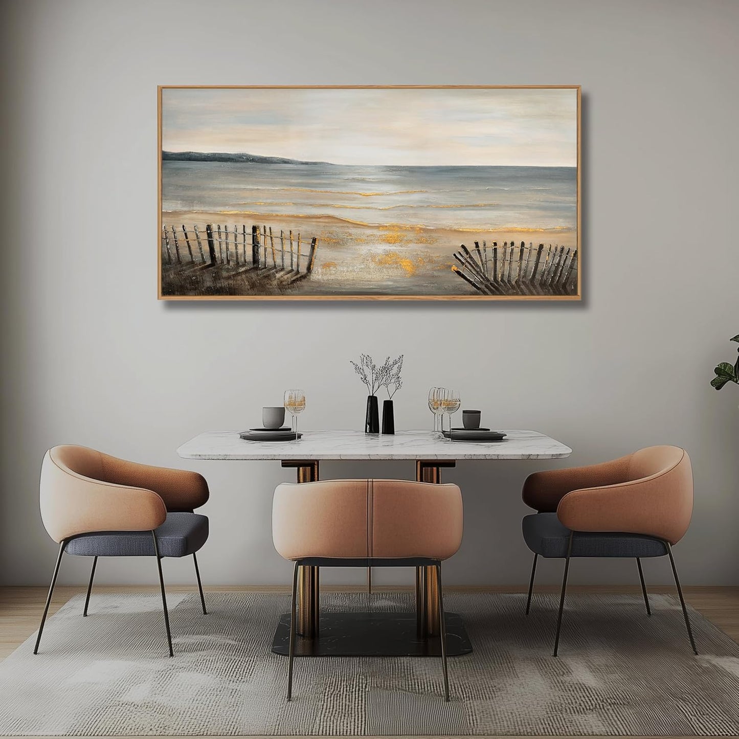 Yuaxker Ocean Wall Art Grey and White Wall Decor Framed Wall Hanging Decor Aesthetic Artwork for Living Room Bedroom Dining Room Office Home Decor 20x40 Inch